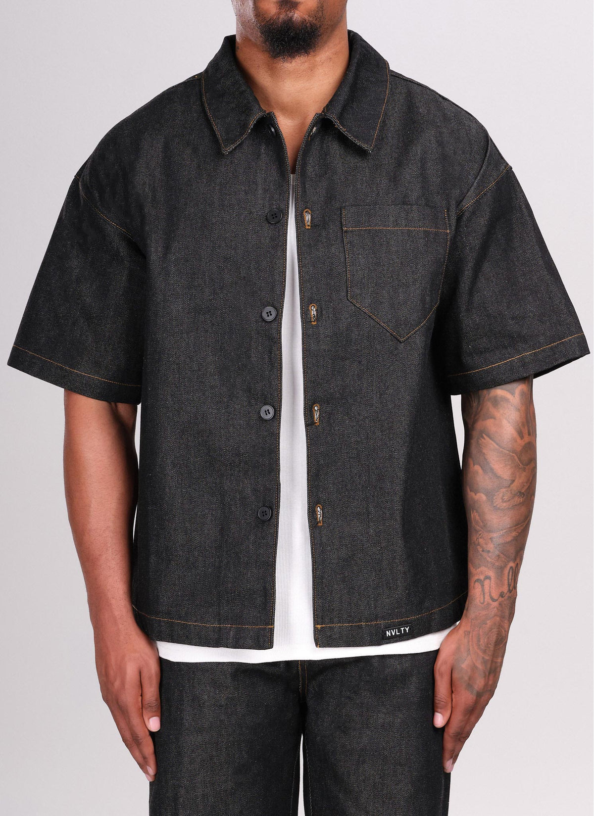 Chemise en jean structurée à lisière - Noir
