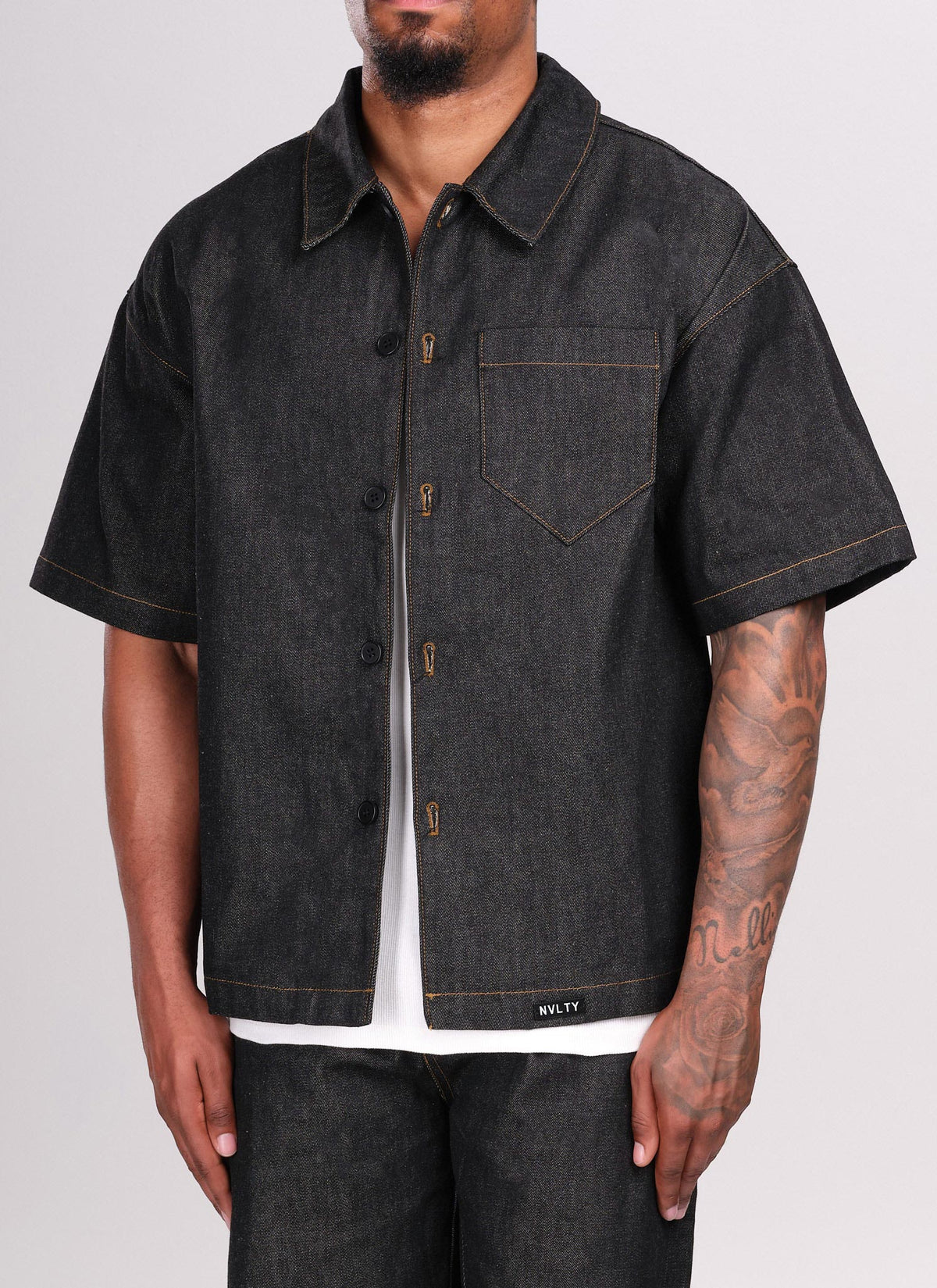 Chemise en jean structurée à lisière - Noir