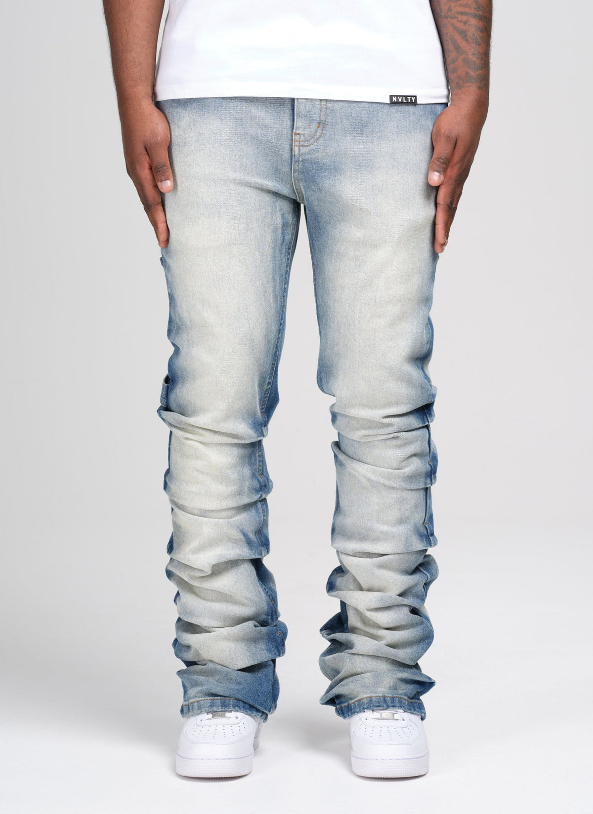 Jean évasé vintage à clous - Bleu