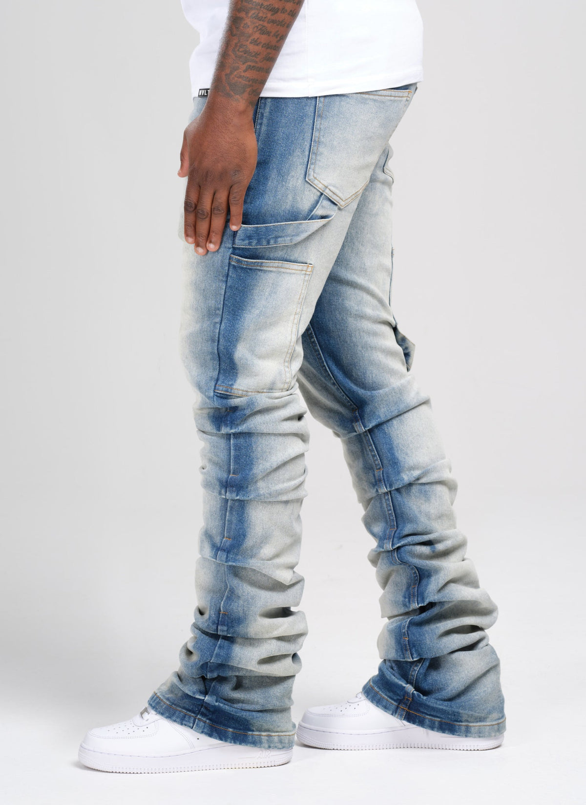 Jean évasé vintage à clous - Bleu