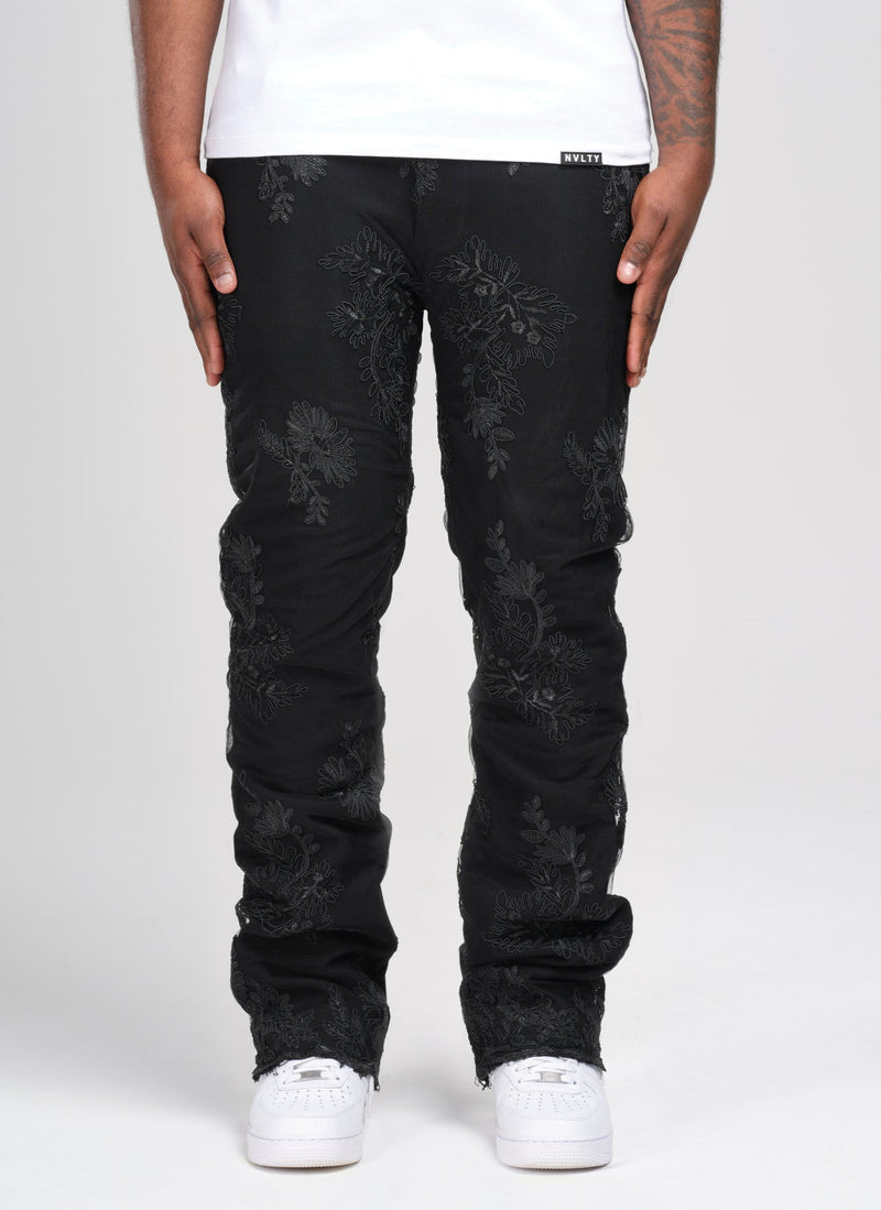 Jean fleuri vintage - Noir