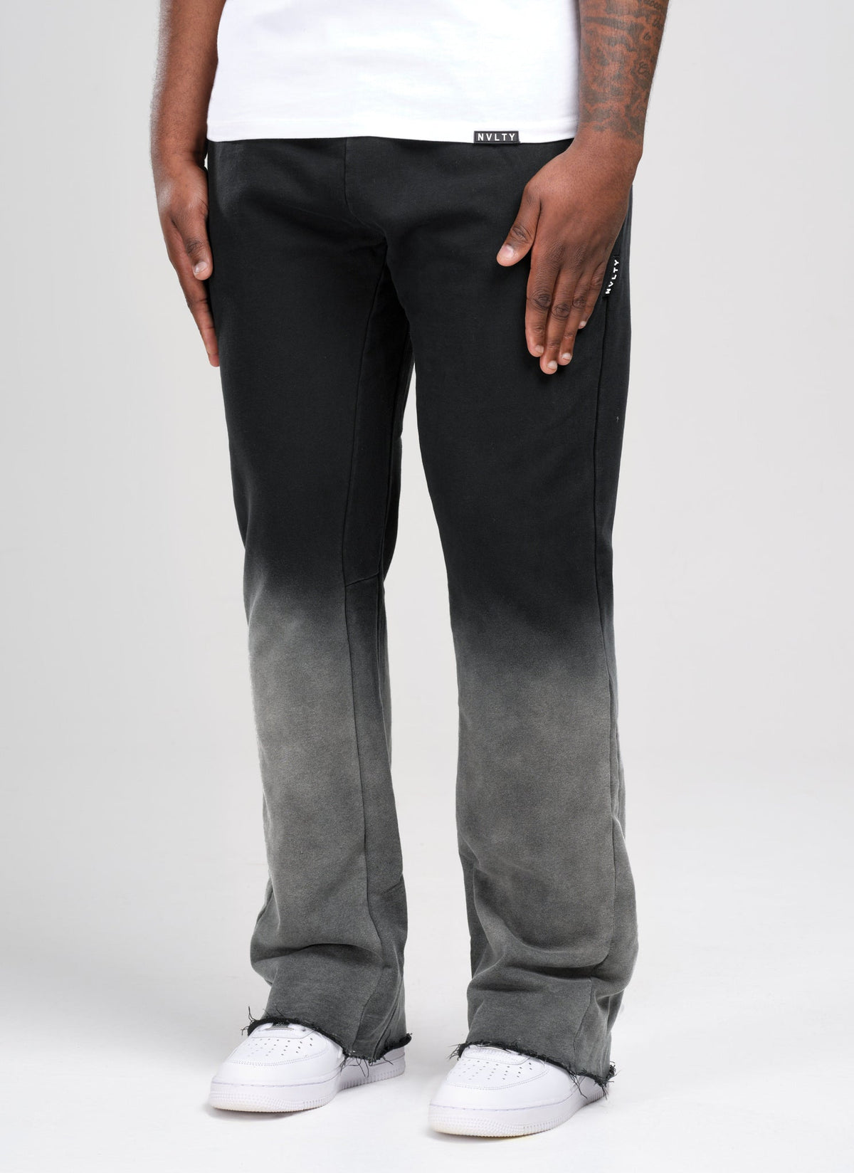 Pantalon de jogging vintage évasé à effet dégradé profond - Noir