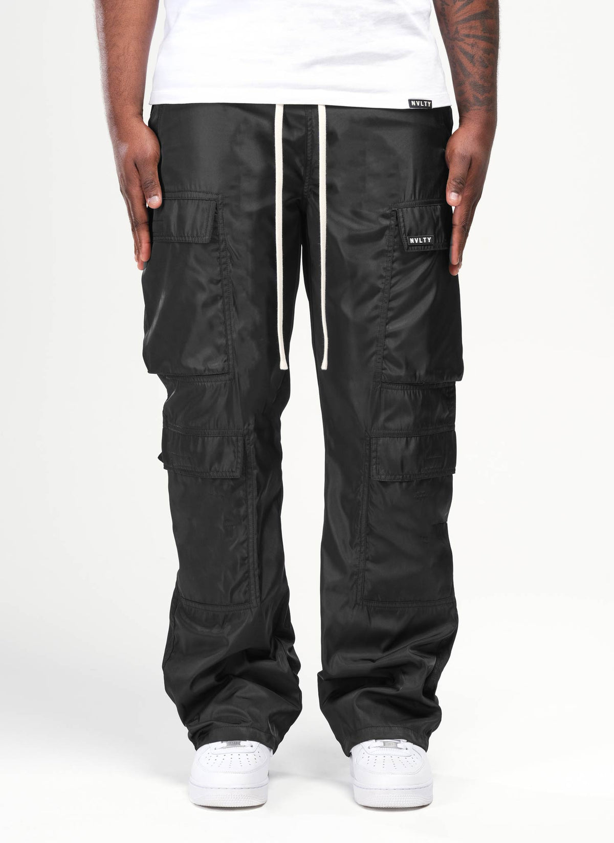 Nylon Double Pocket Cargo Pants - Black