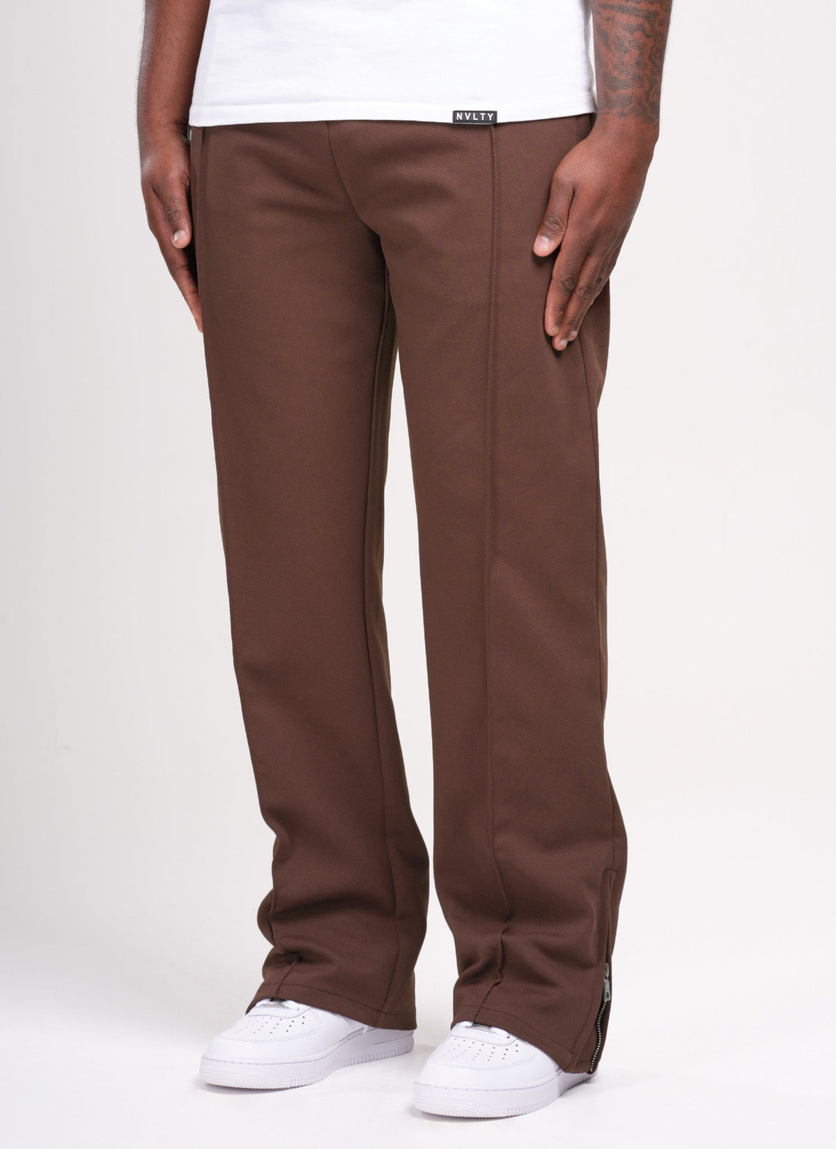 Pantalon à plis en sergé - Marron