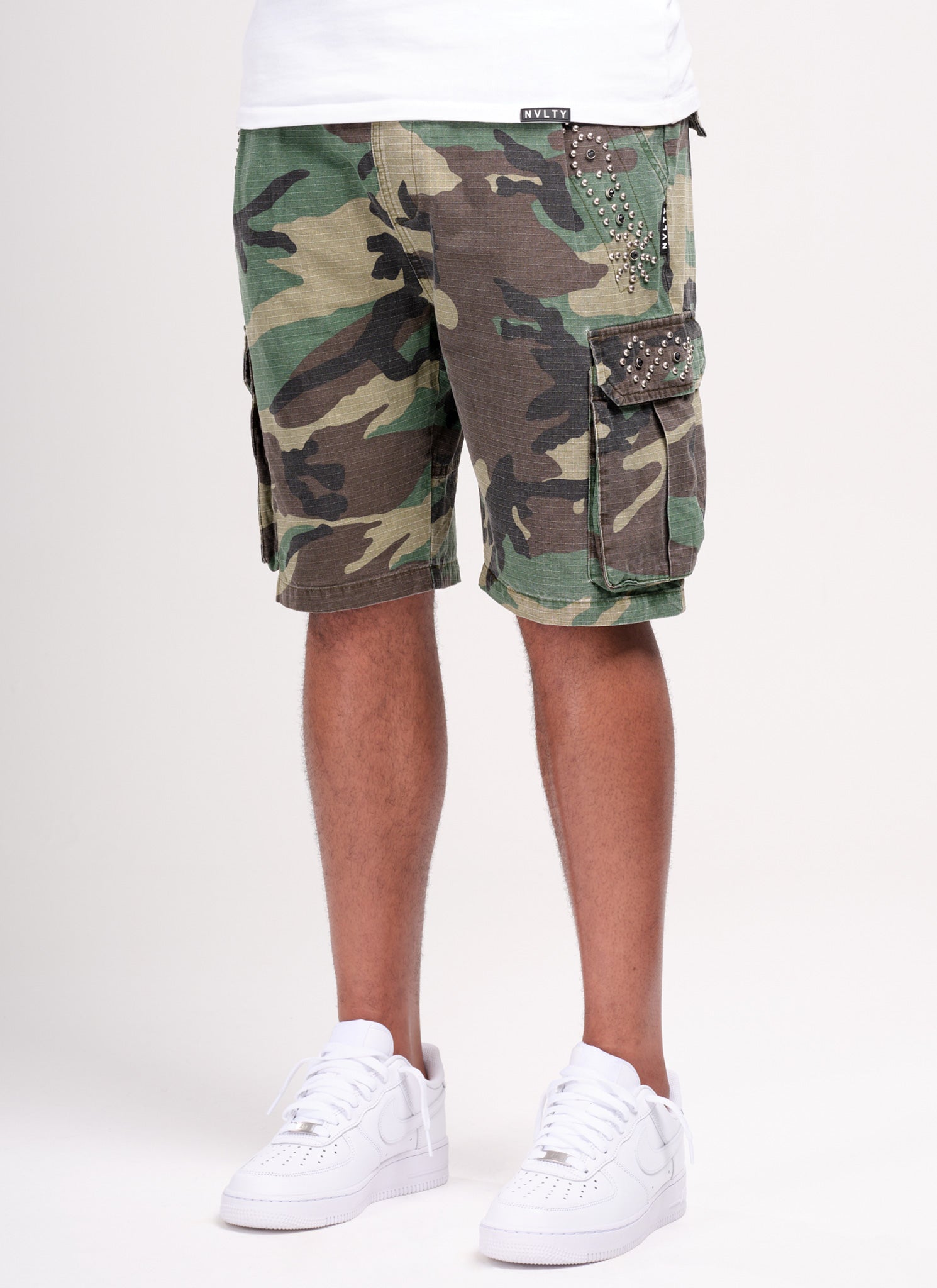 Vintage Studded Cargo Shorts - Camo