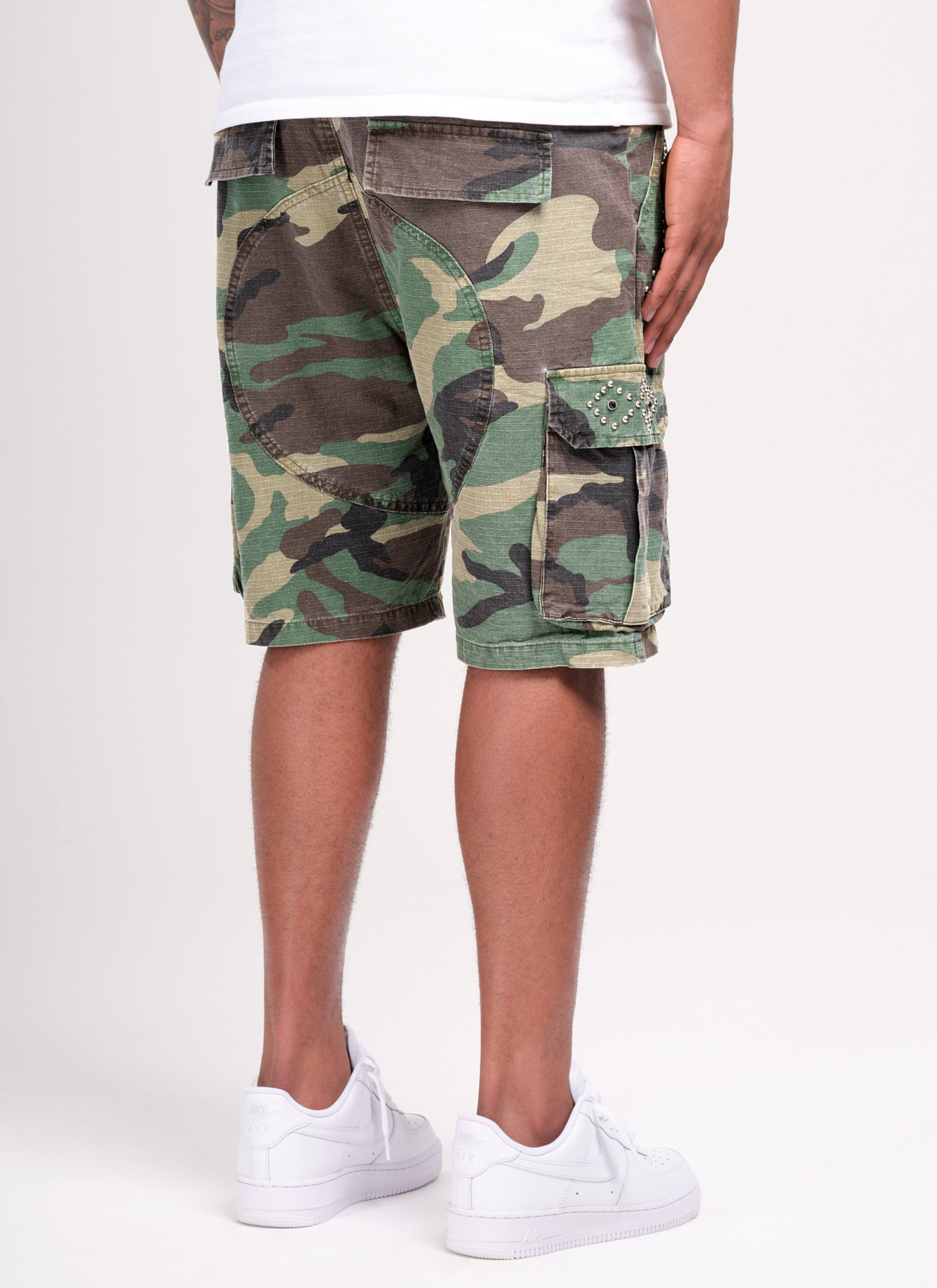 Vintage Studded Cargo Shorts - Camo