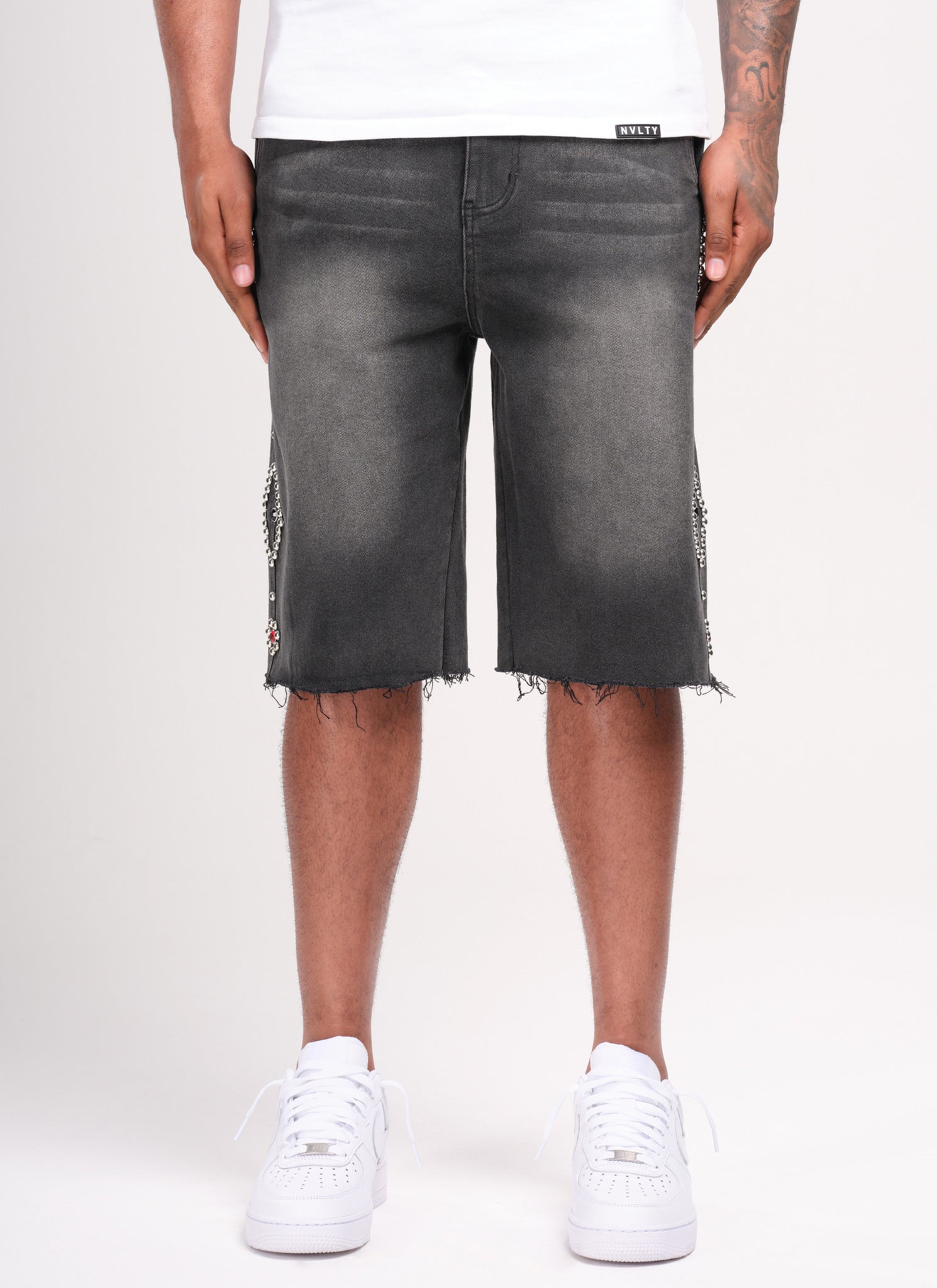 Vintage Studded Denim Shorts - Black
