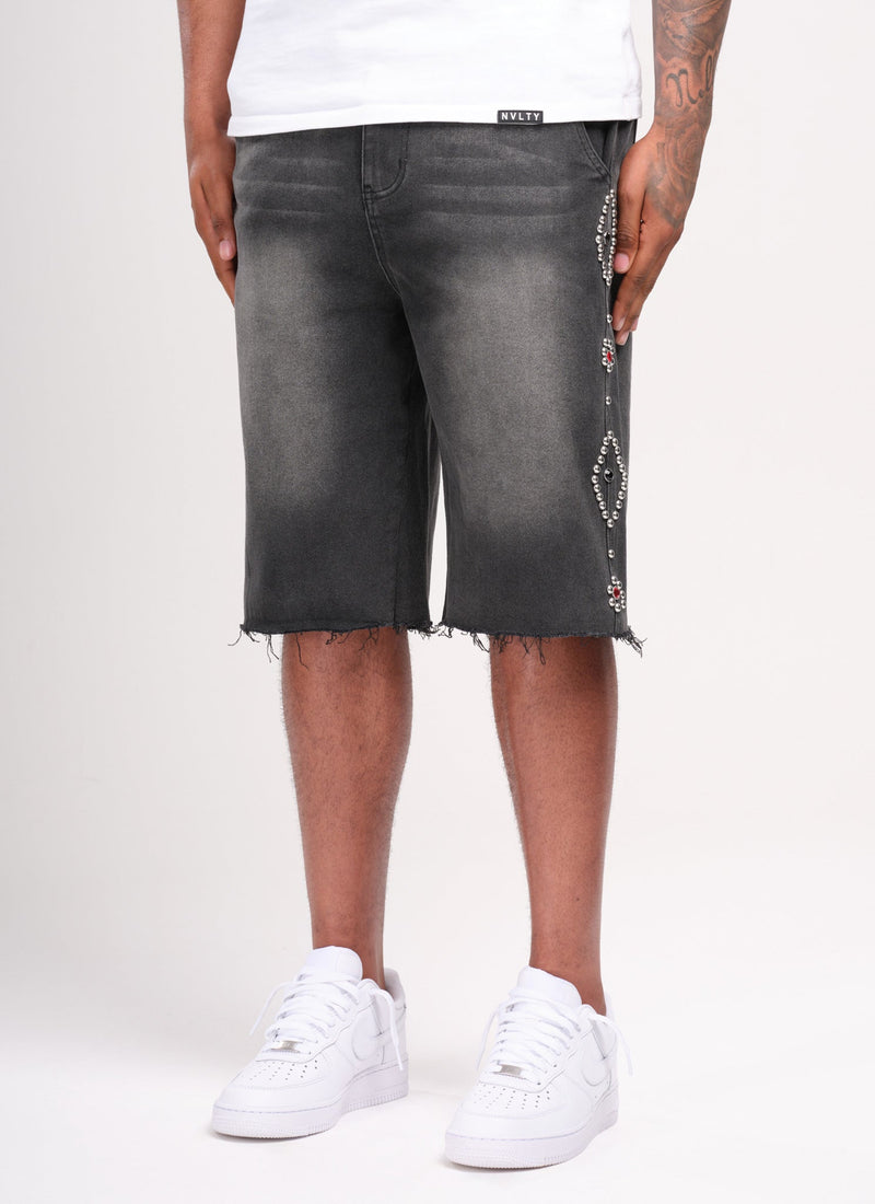 Short en jean vintage clouté - Noir