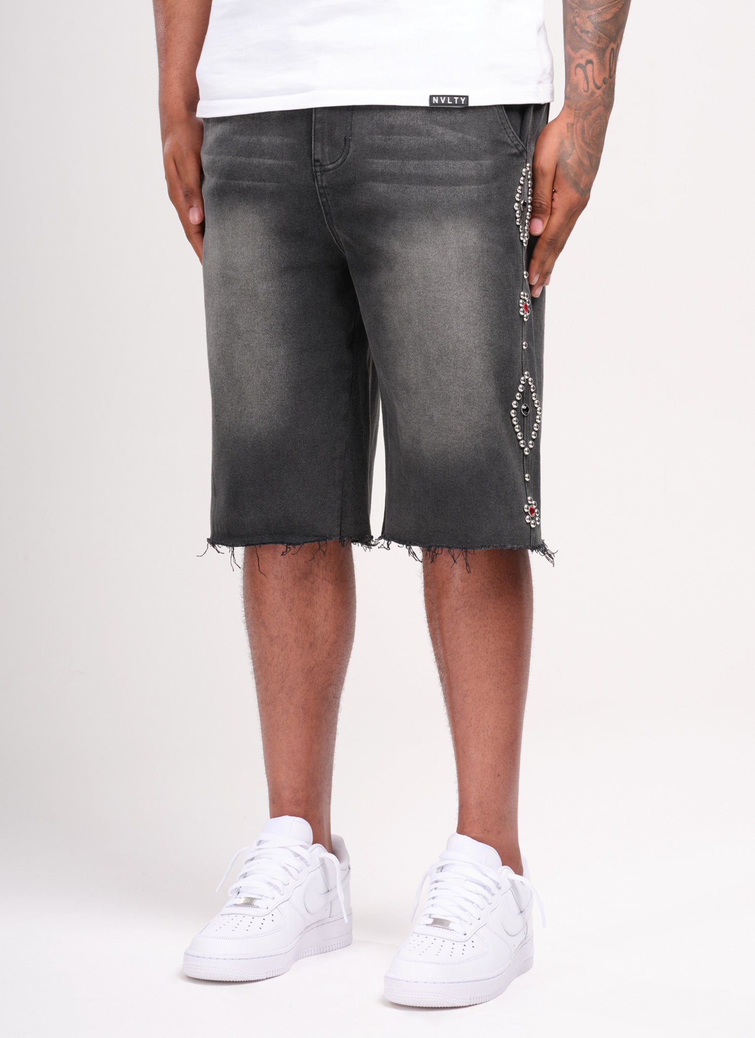 Vintage Studded Denim Shorts - Black