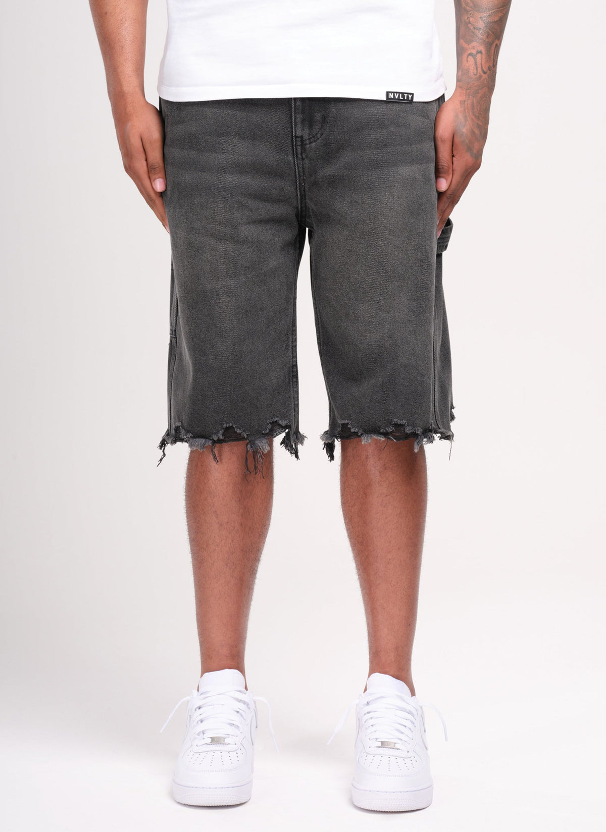 Vintage Jeansshorts mit ungesäumtem Saum - Schwarz