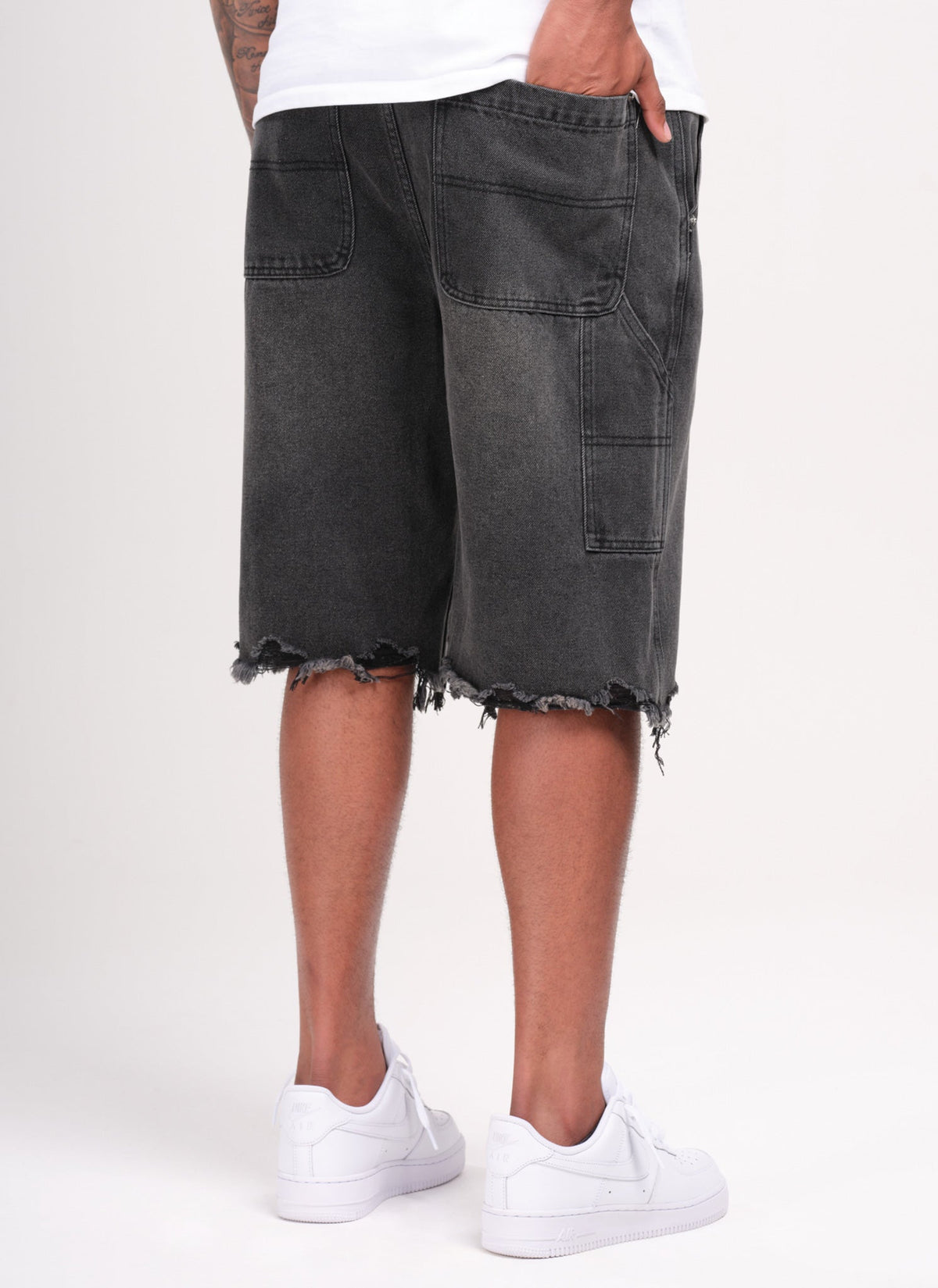 Vintage Jeansshorts mit ungesäumtem Saum - Schwarz