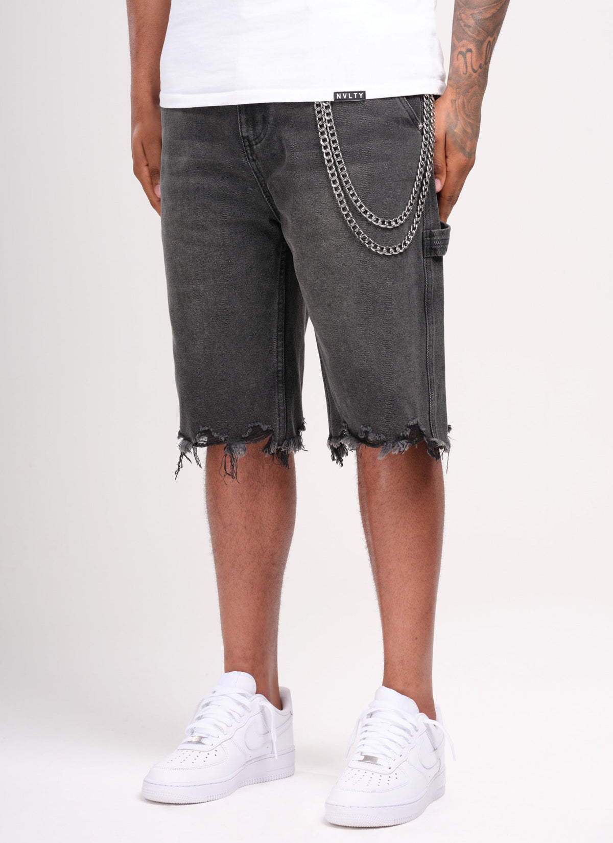 Vintage Jeansshorts mit ungesäumtem Saum - Schwarz