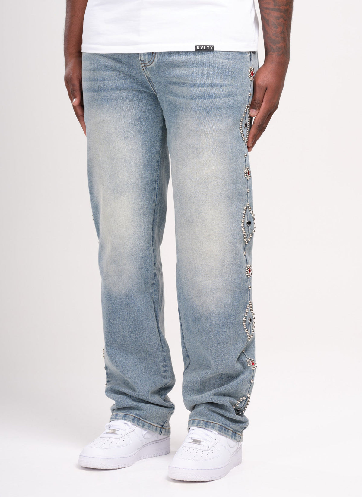 Vintage Jeans mit Nieten - Blau