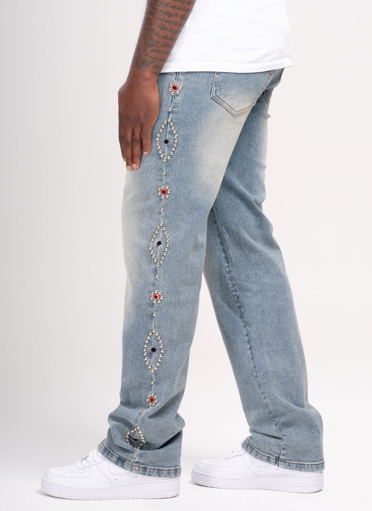 Vintage Jeans mit Nieten - Blau