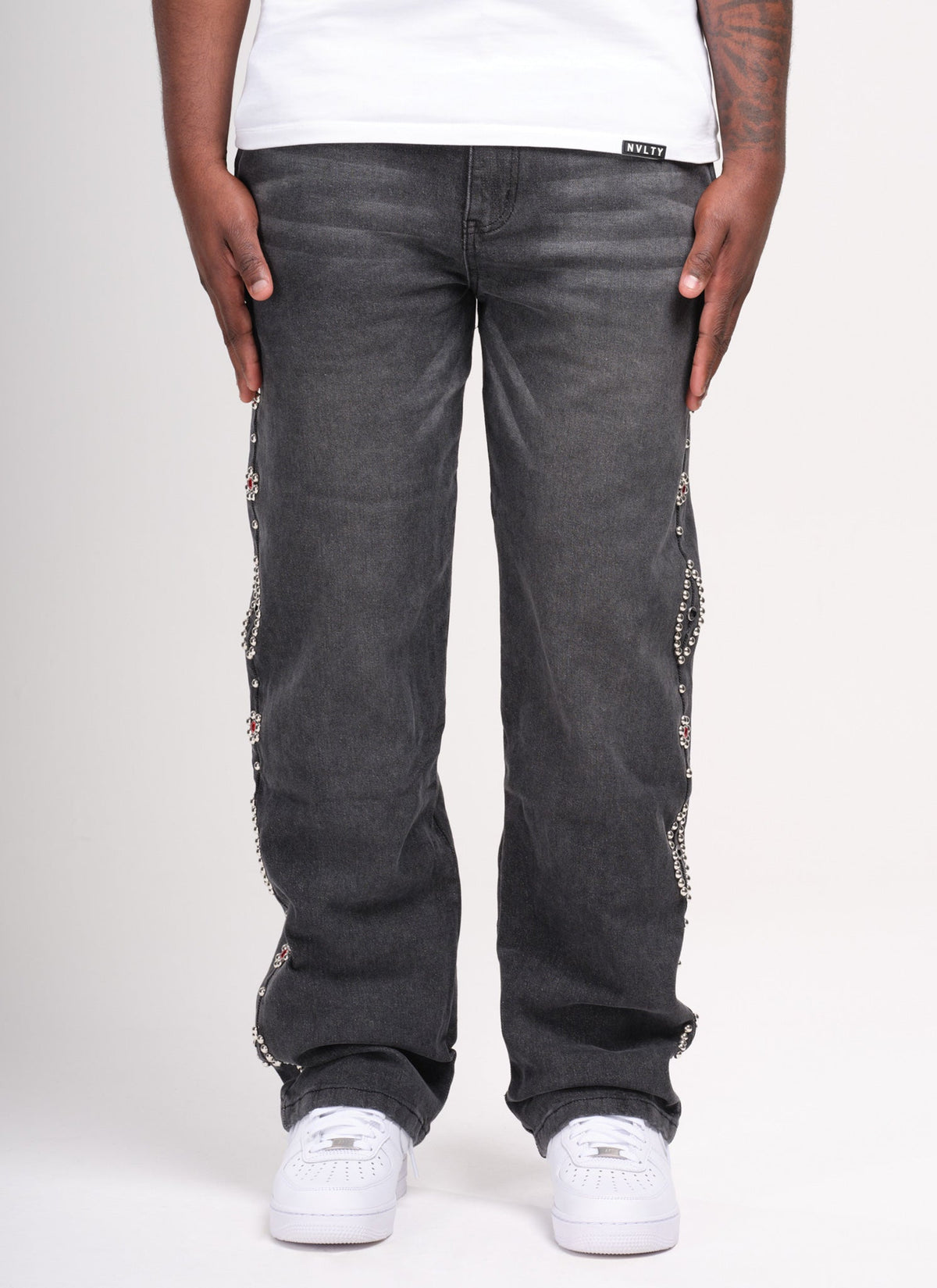 Vintage Jeans mit Nieten - Grau