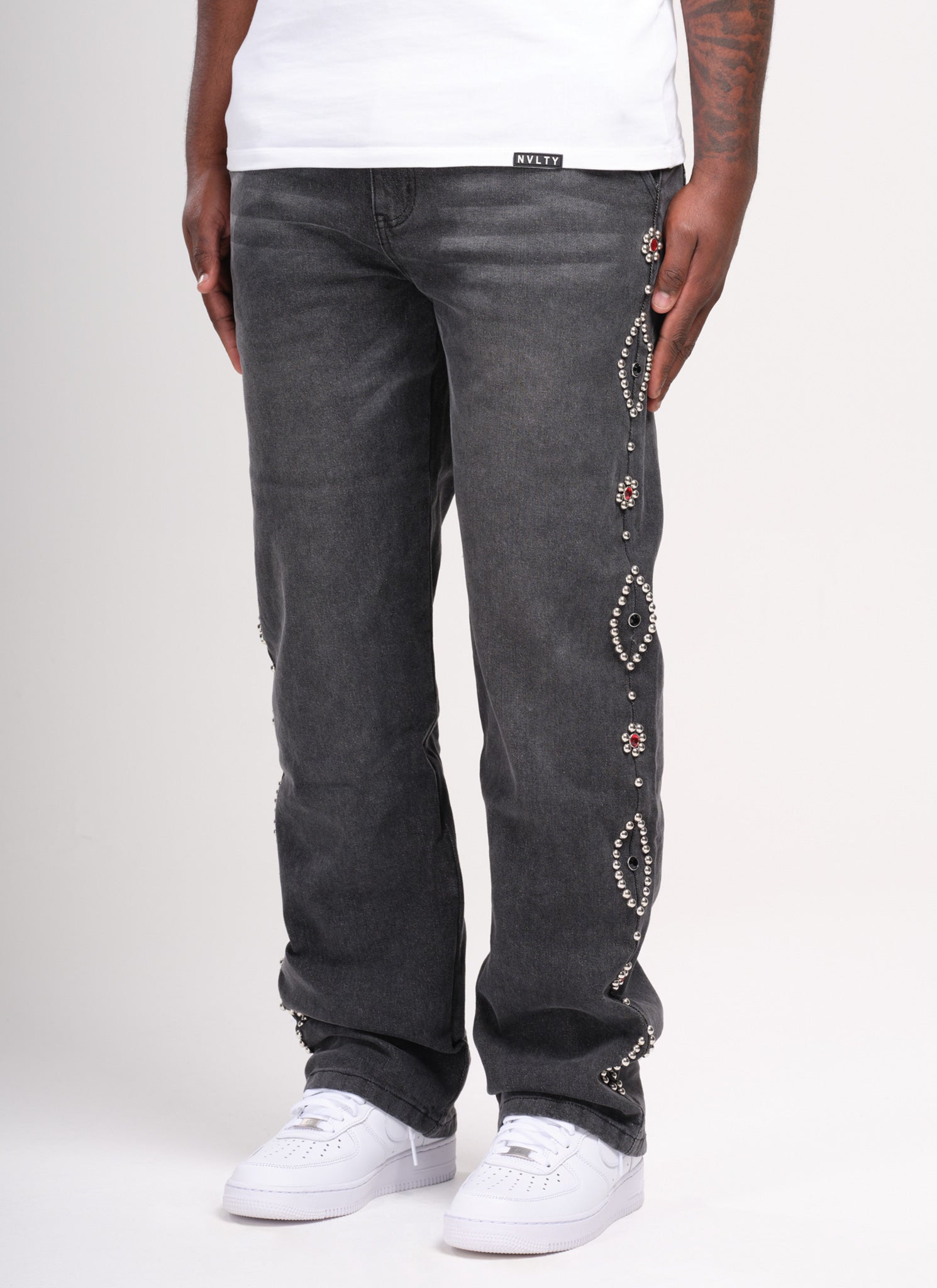 Vintage Studded Jeans - Grey