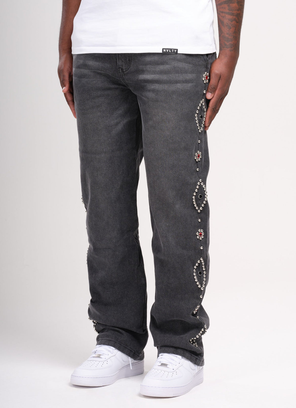 Vintage Jeans mit Nieten - Grau