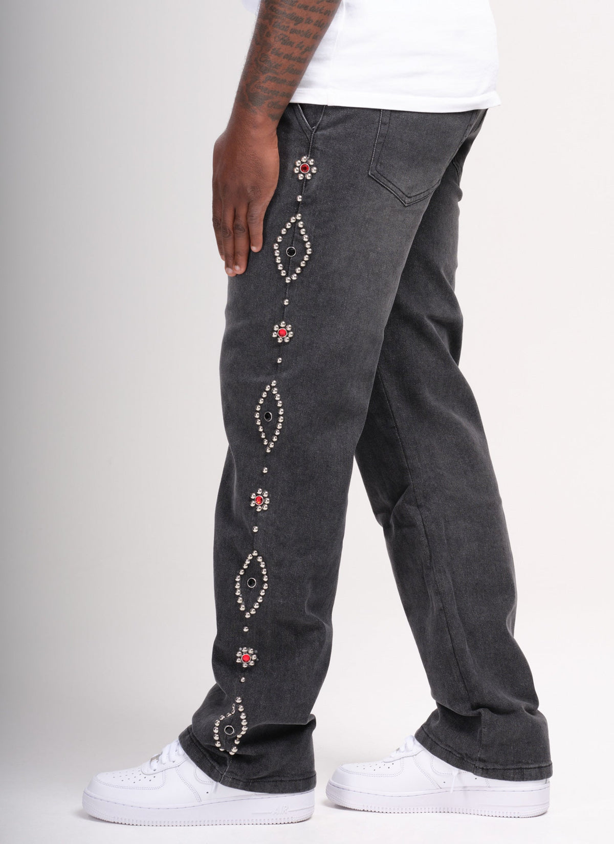 Vintage Jeans mit Nieten - Grau