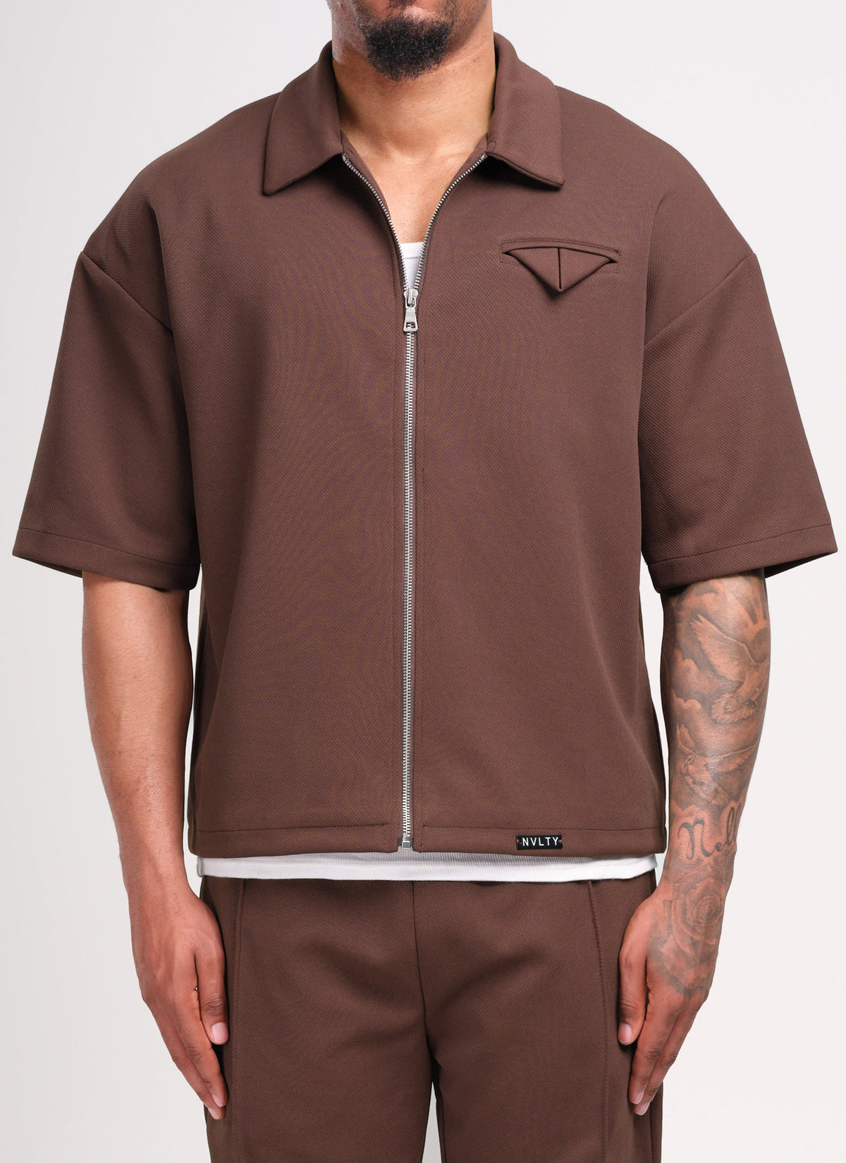 Twill Pocket Square Shirt - Brown