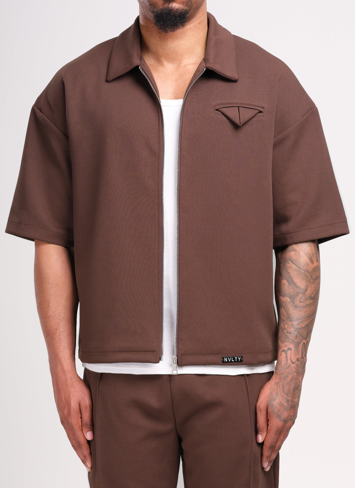 Twill Pocket Square Shirt - Brown