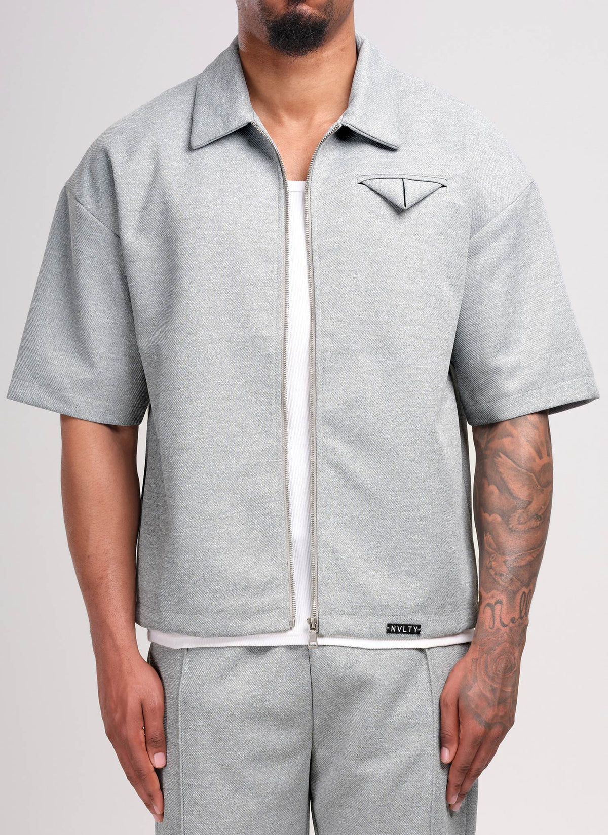 Chemise à pochette en sergé - Gris