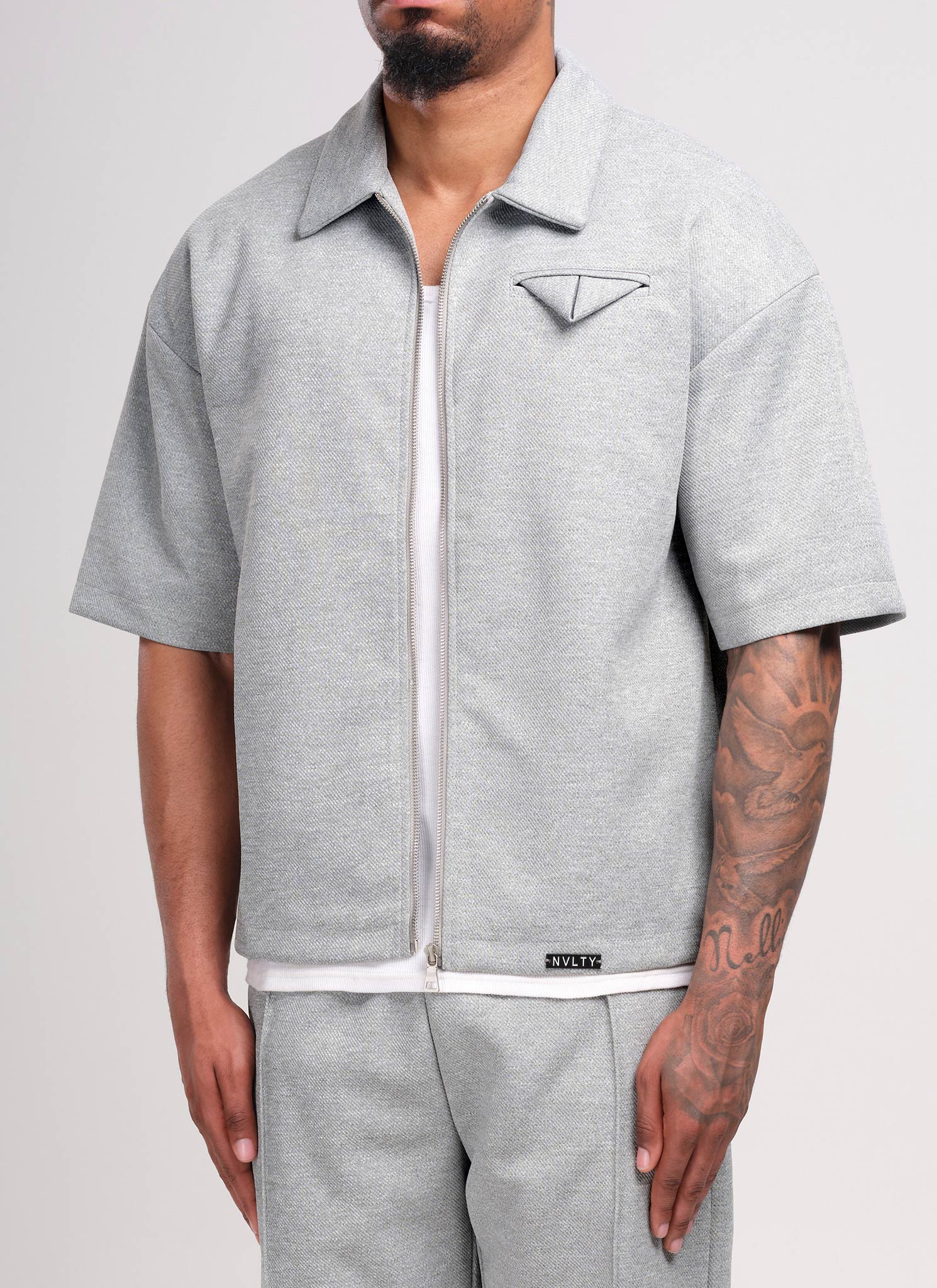 Twill Pocket Square Shirt - Grey