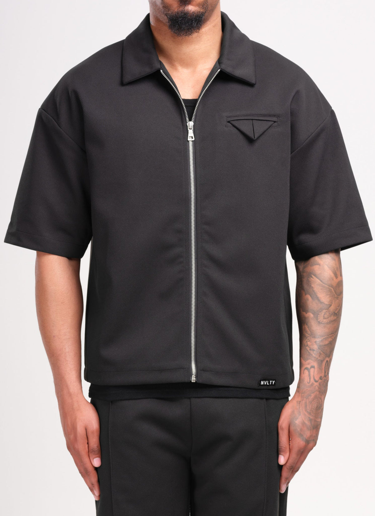 Twill Pocket Square Shirt - Black