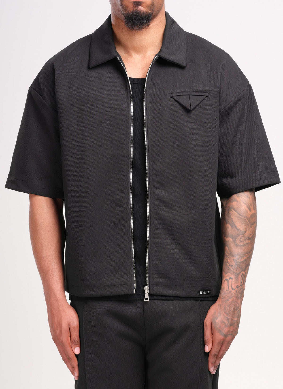Chemise à pochette en sergé - Noir