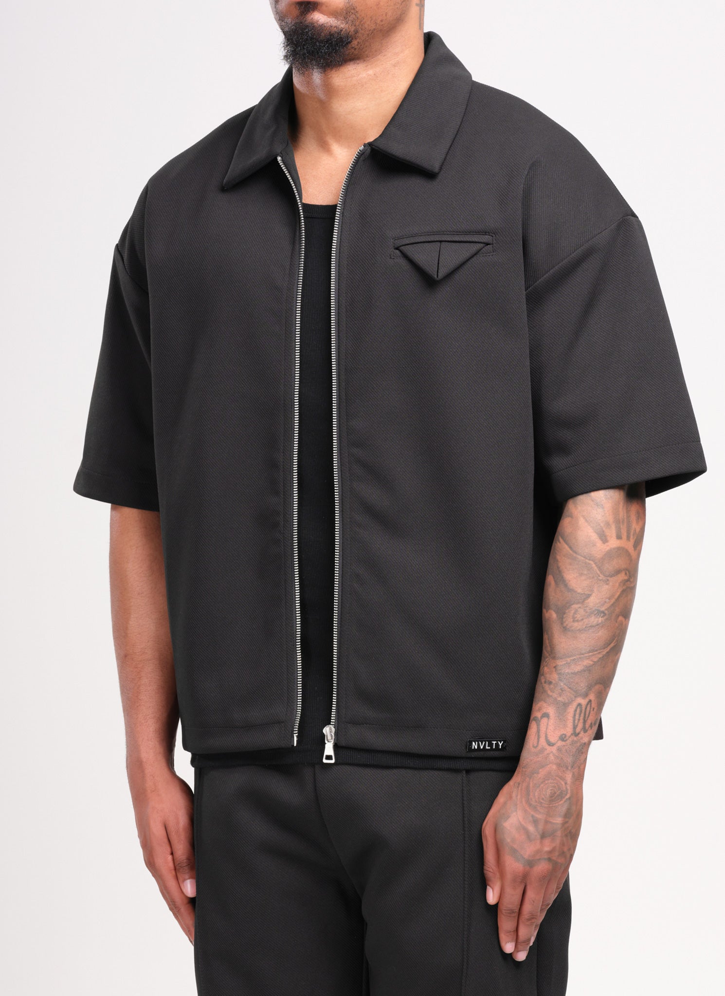 Twill Pocket Square Shirt - Black