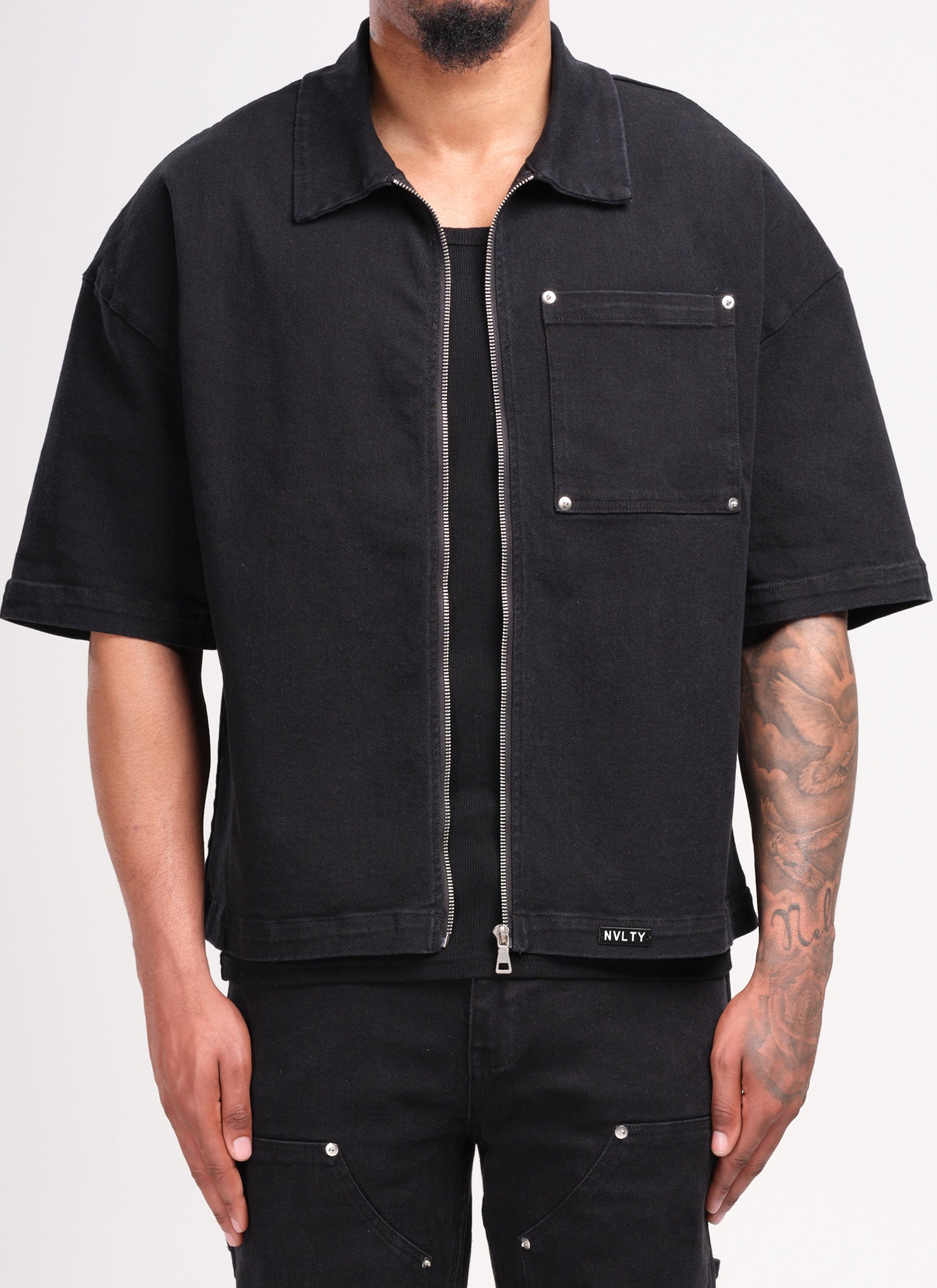 Vintage Rivet Denim Shirt - Black