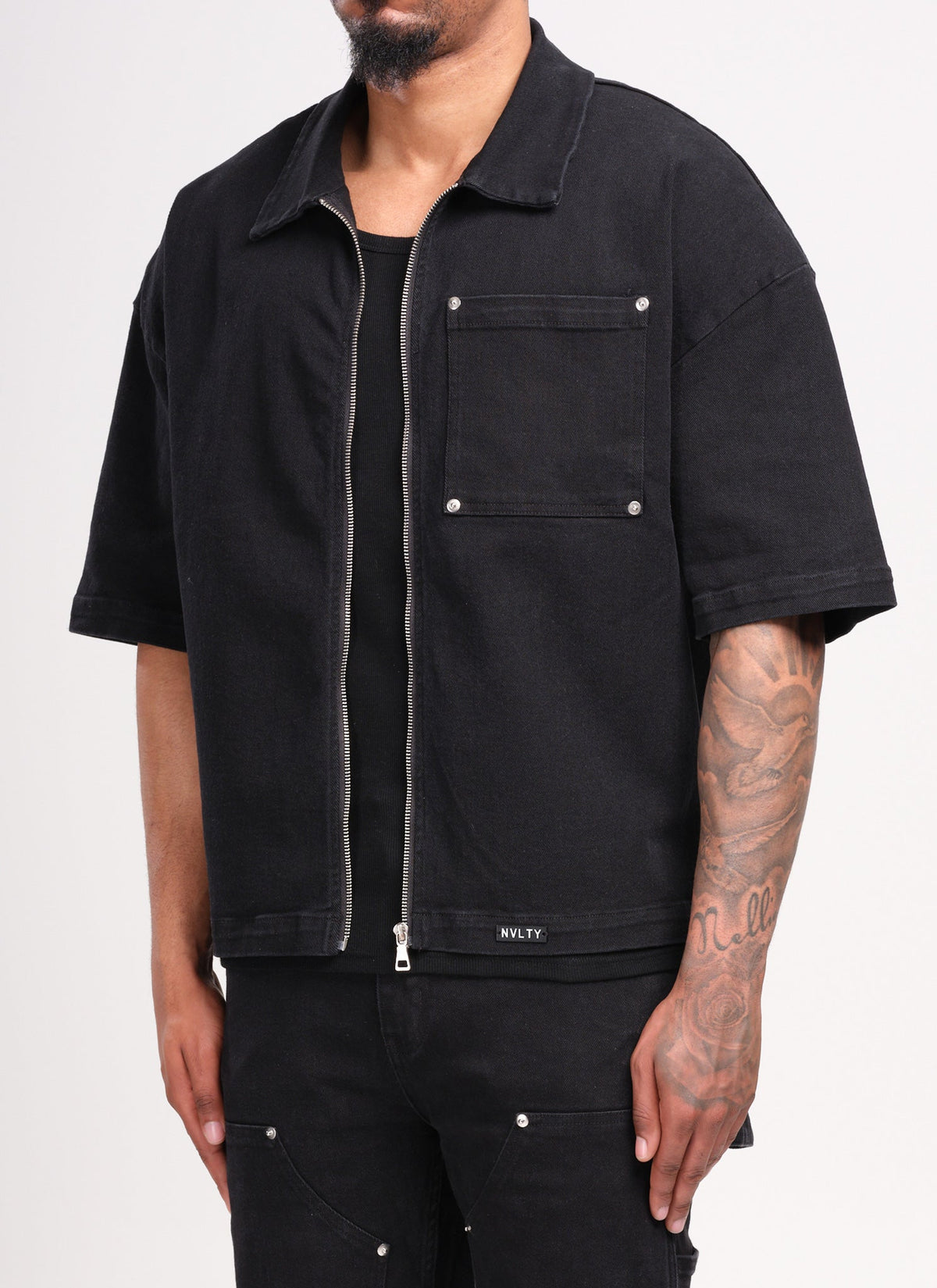 Chemise en jean vintage à rivets - Noir