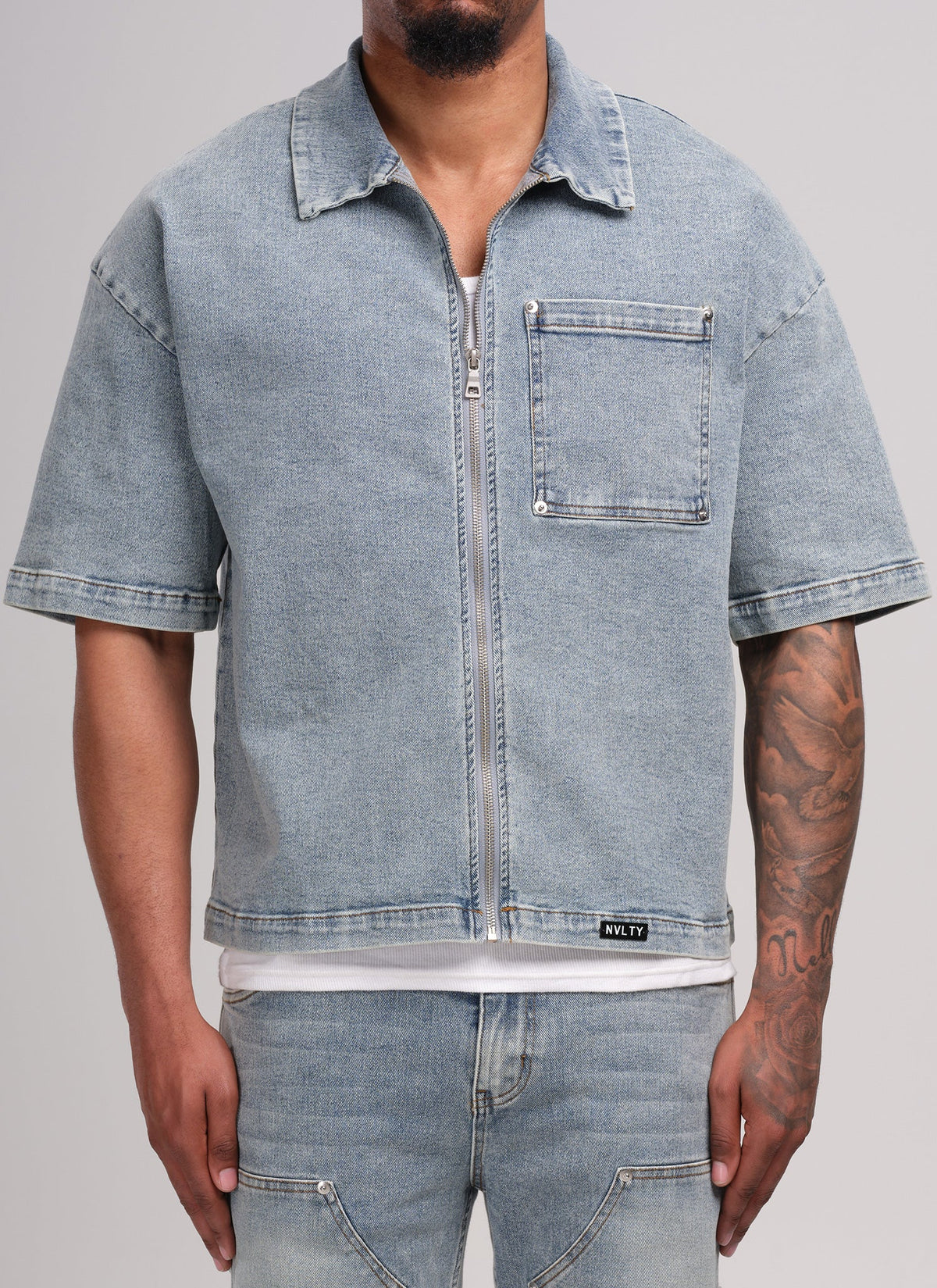 Chemise en jean vintage à rivets - Bleu