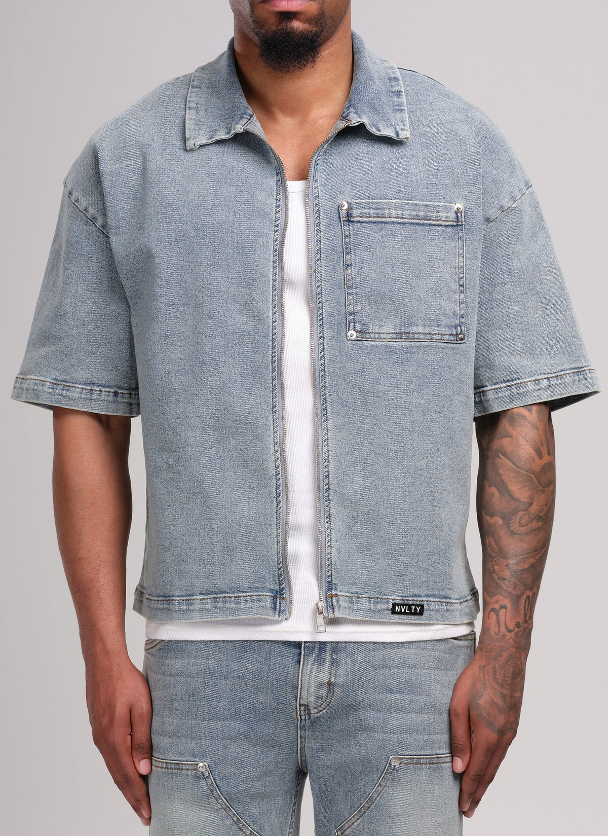 Chemise en jean vintage à rivets - Bleu
