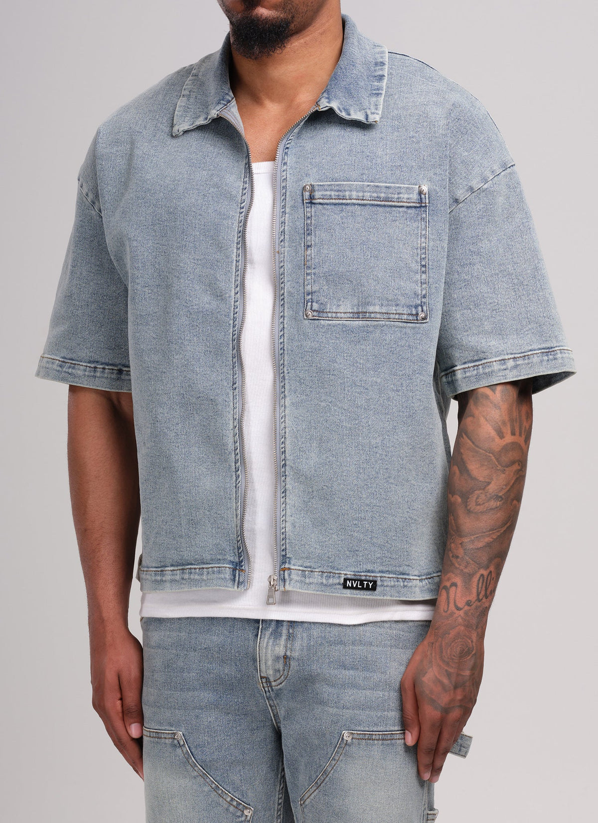 Chemise en jean vintage à rivets - Bleu