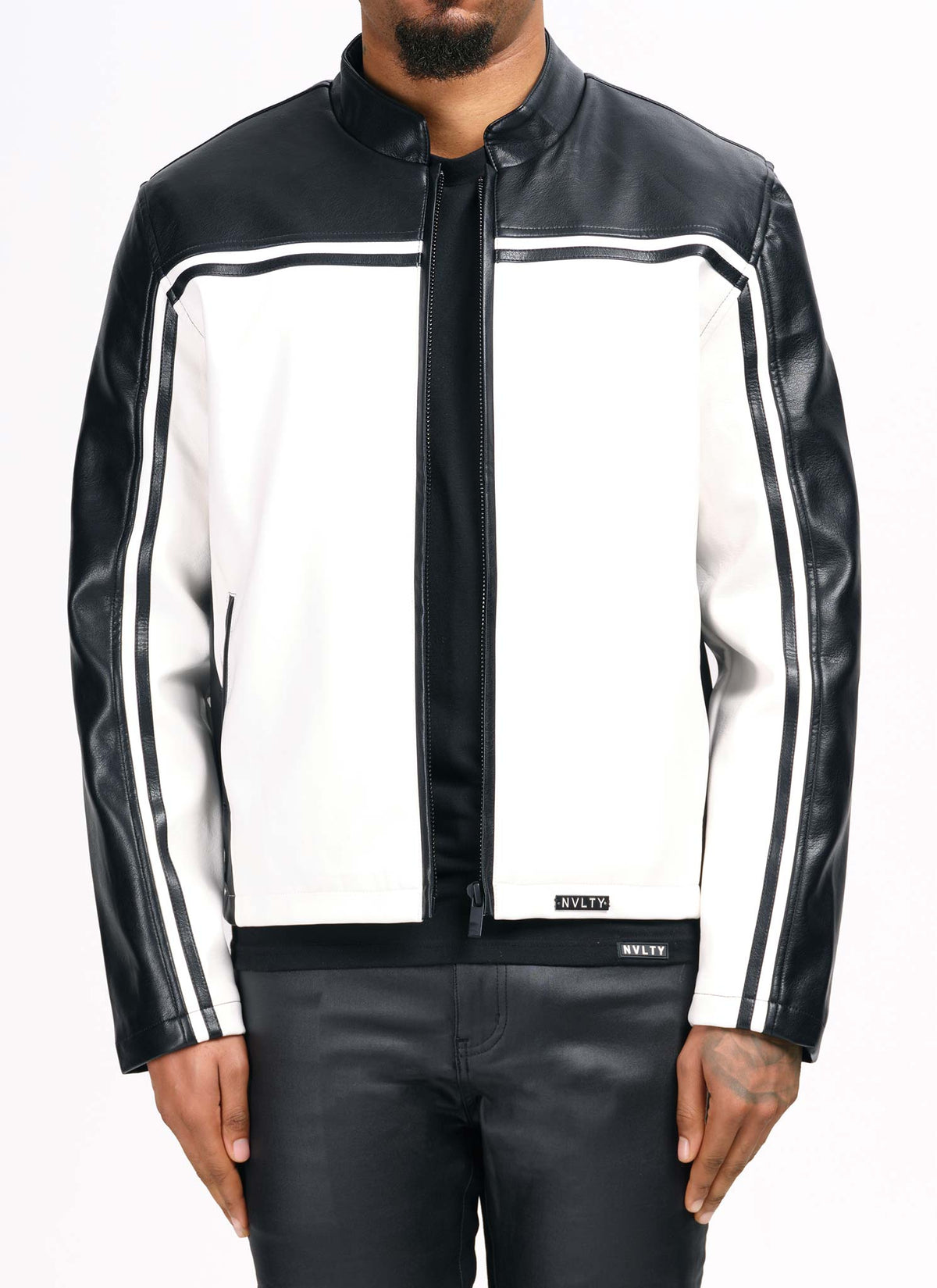 Moto Racer Biker Jacket - Black/Ivory