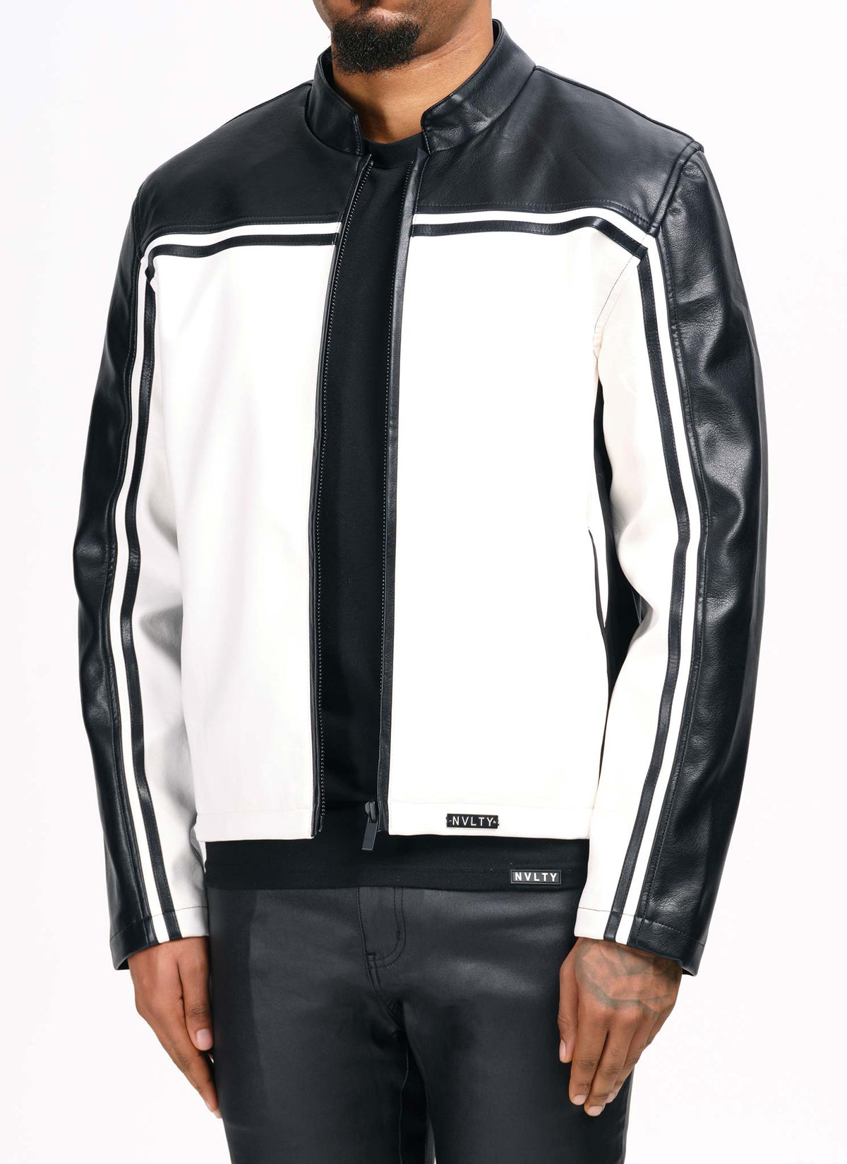 Moto Racer Biker Jacket - Black/Ivory