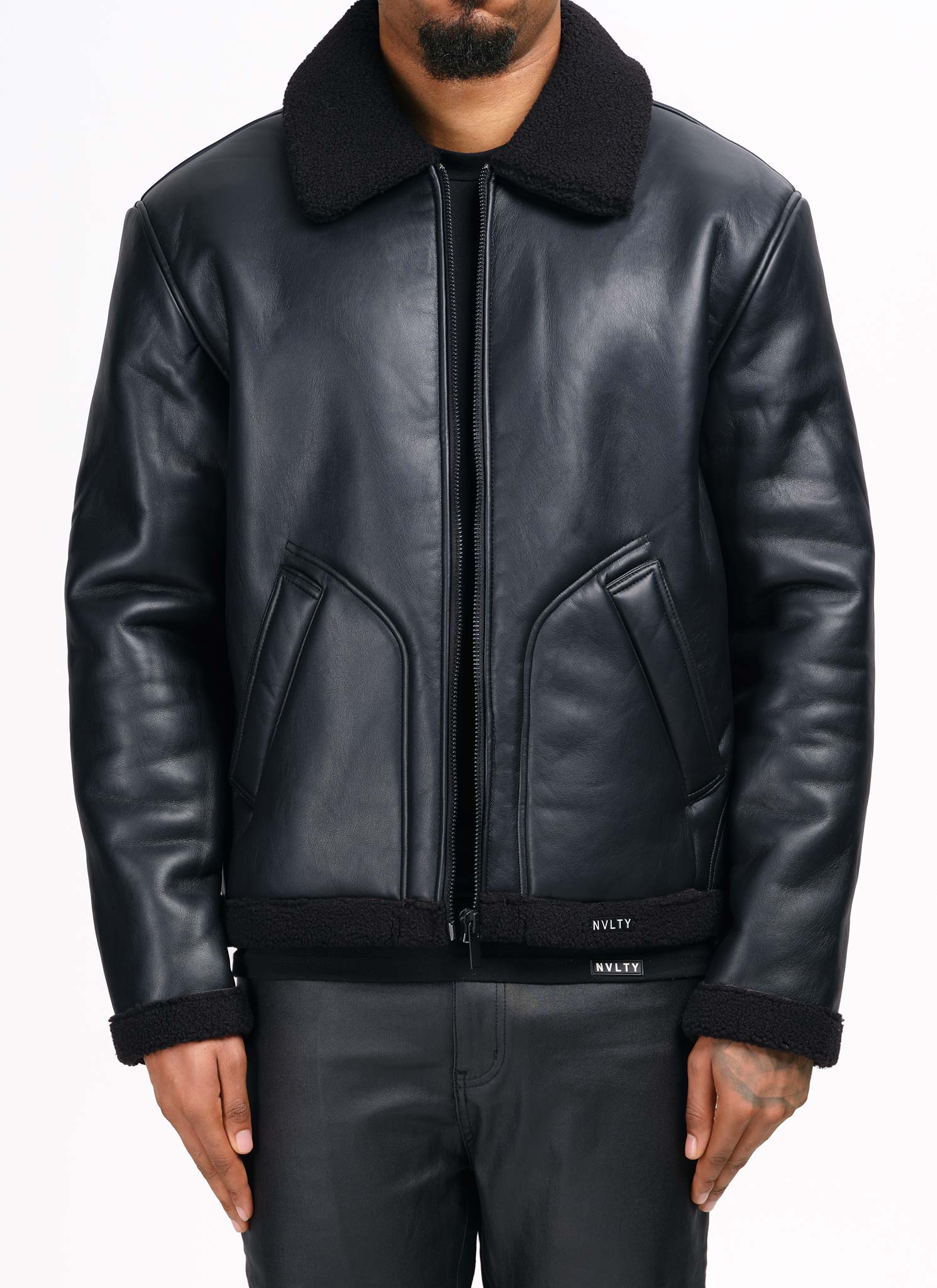 Leather Shearling Jacket - Black