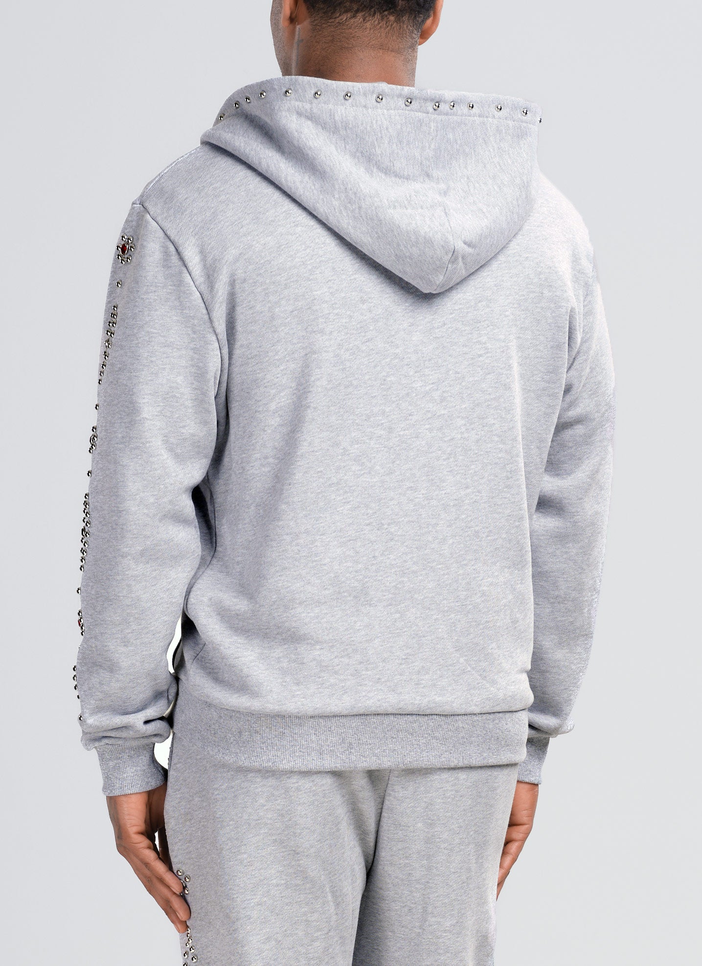 Vintage Studded Zip Hoodie - Grey