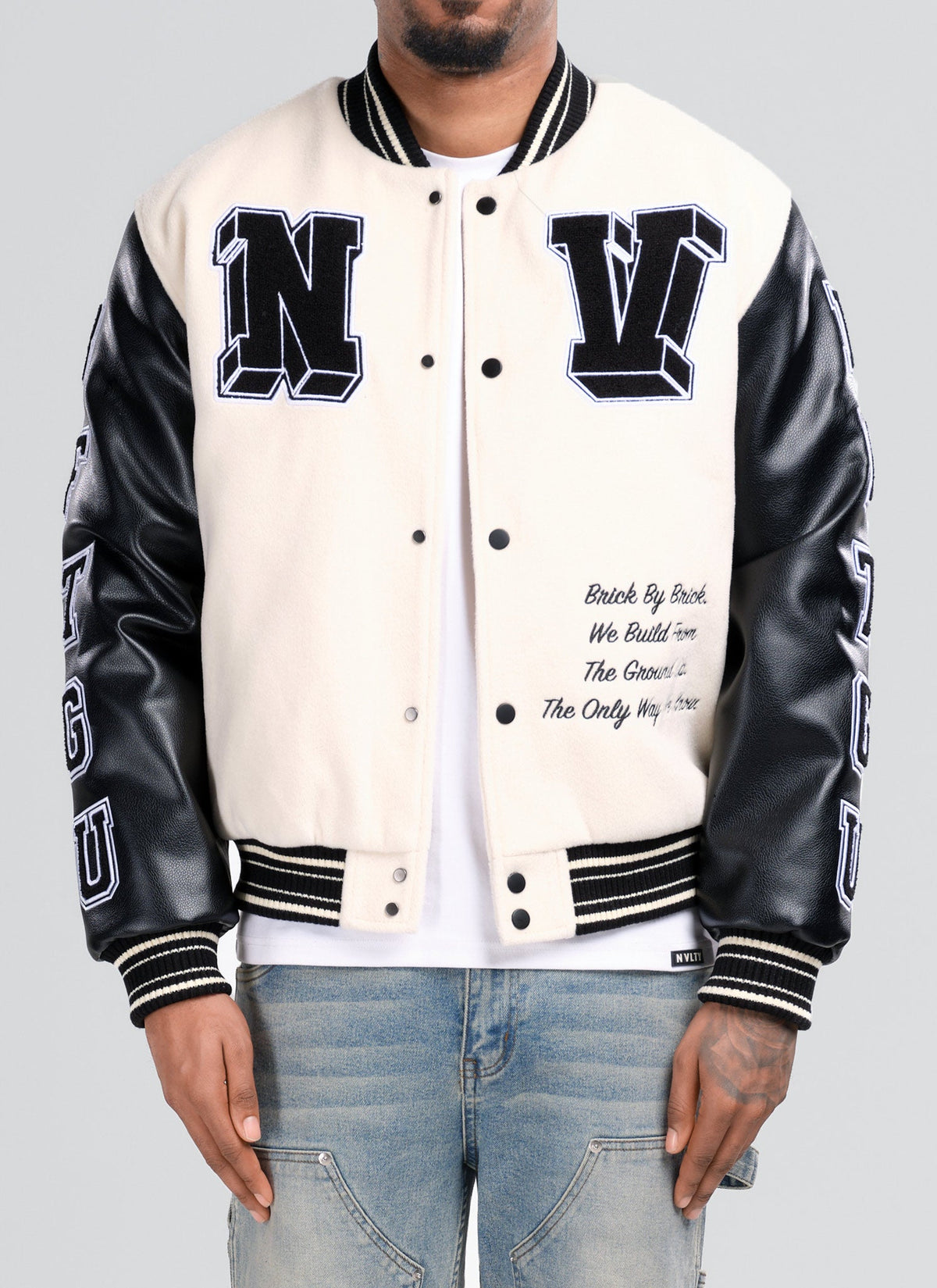 Built From The Ground Up Varsity Jacket - Ivory