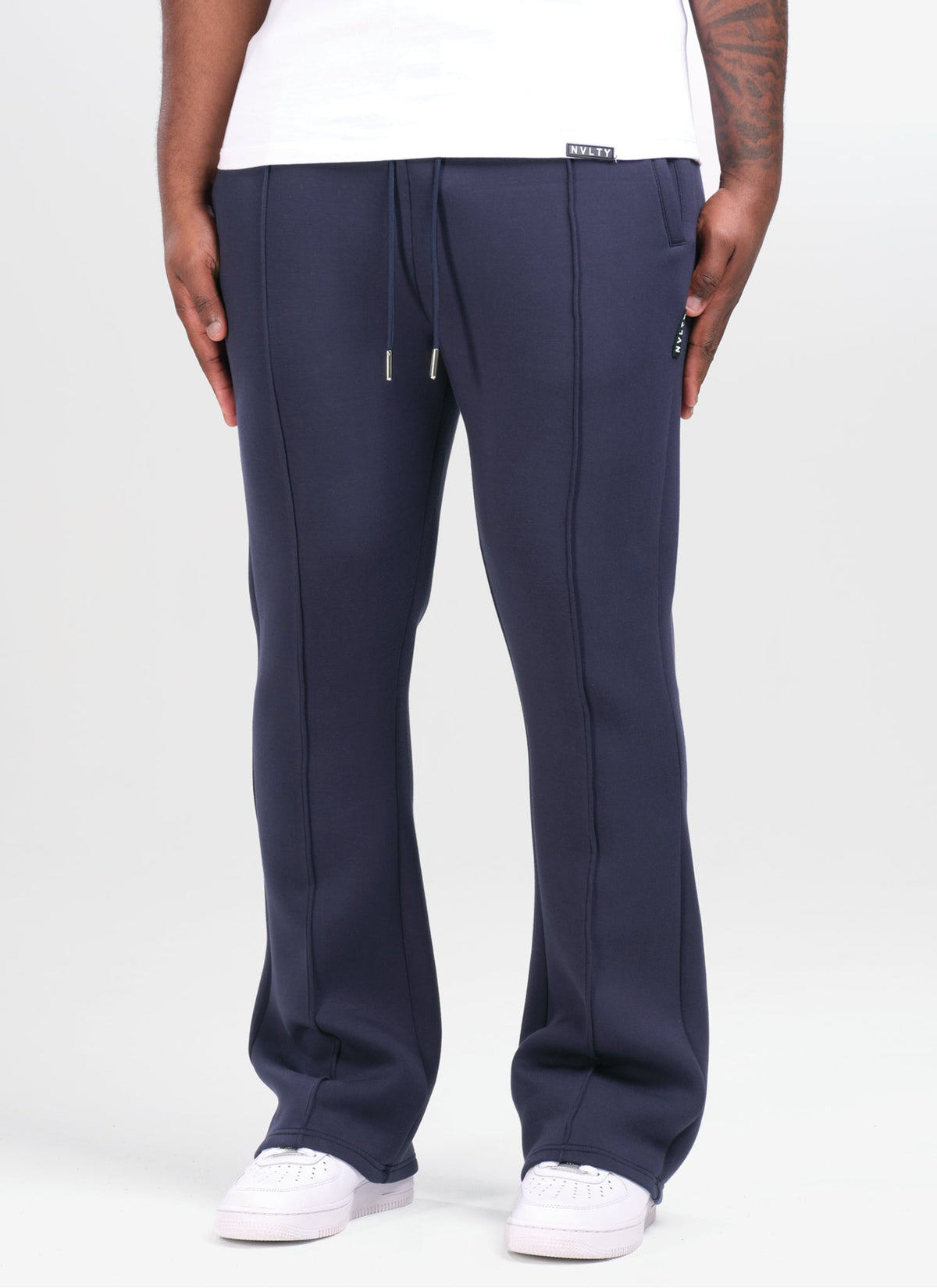 Scuba Structured Flare Pleat Joggers - Navy
