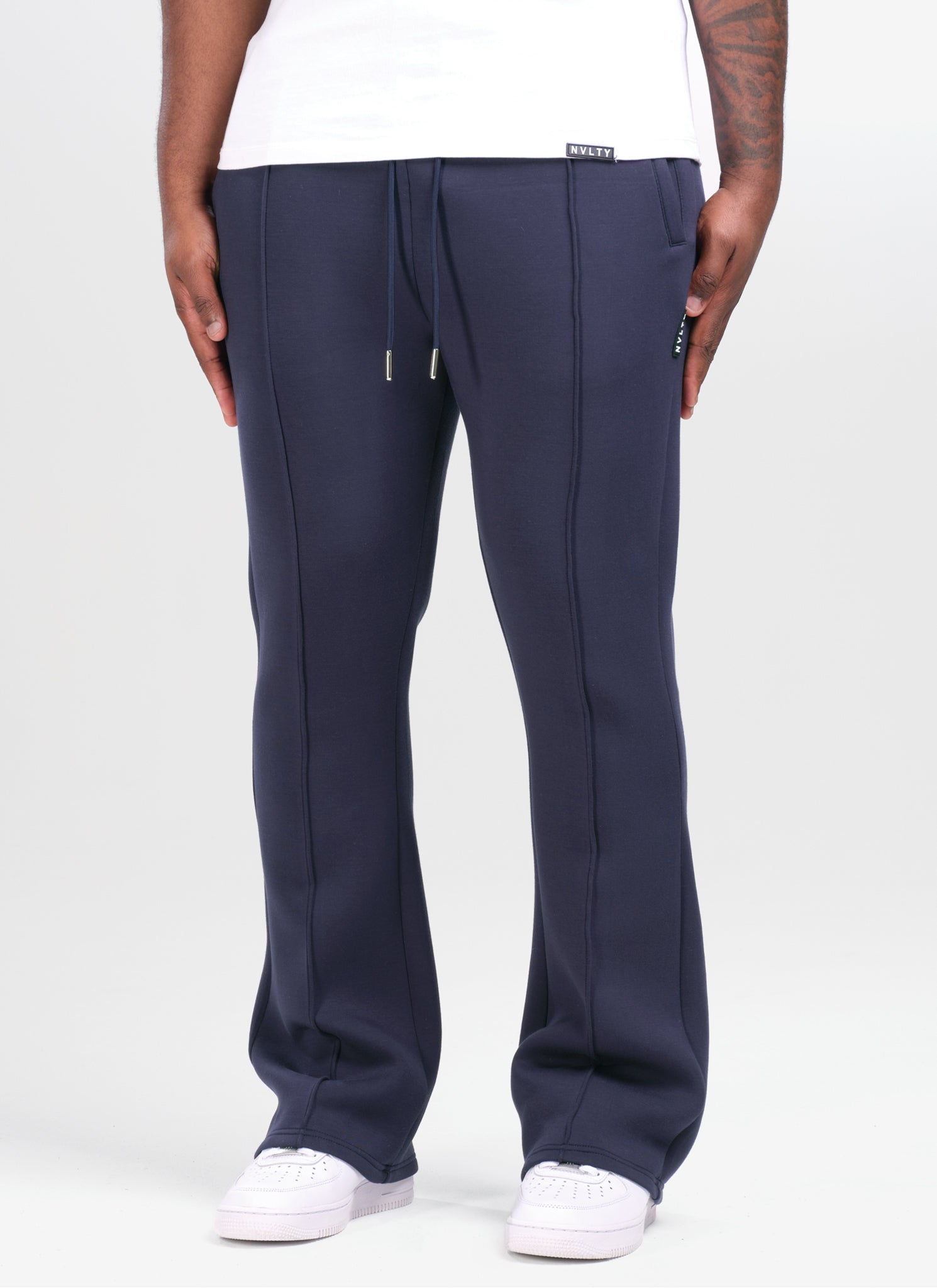 Scuba Structured Flare Pleat Joggers - Navy