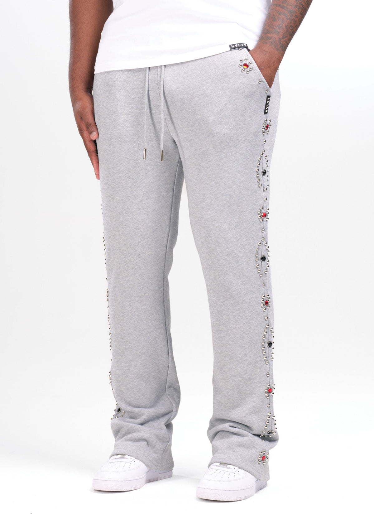 Vintage Studded Flare Joggers - Grey