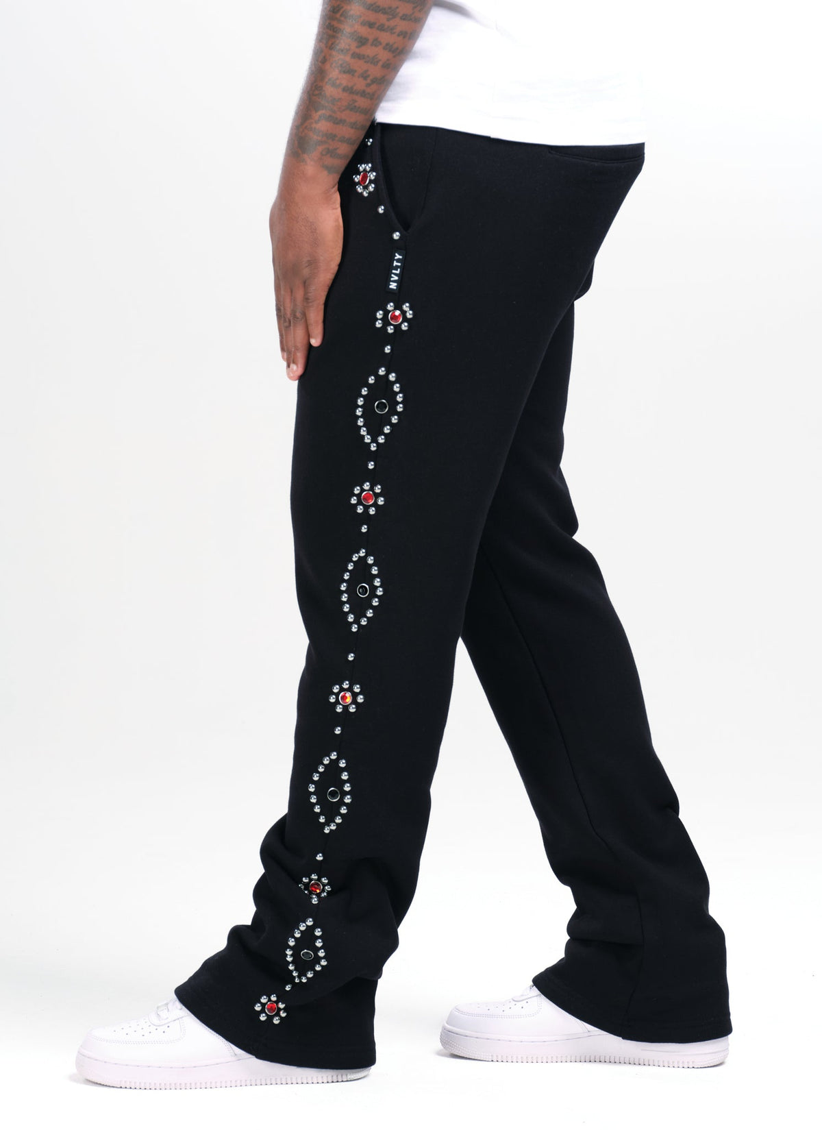 Vintage Studded Flare Joggers - Black