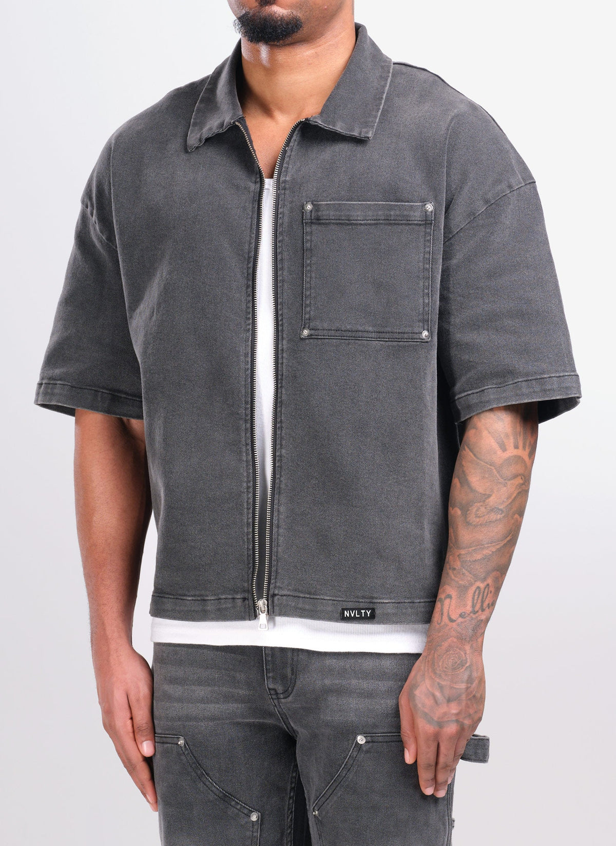 Vintage Rivet Denim Shirt - Grey