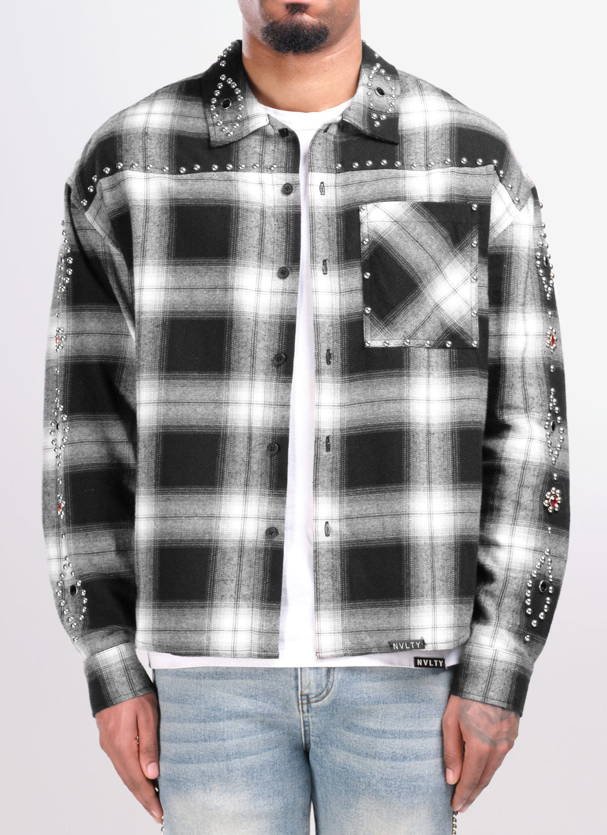 Vintage Studded Flannel - Black