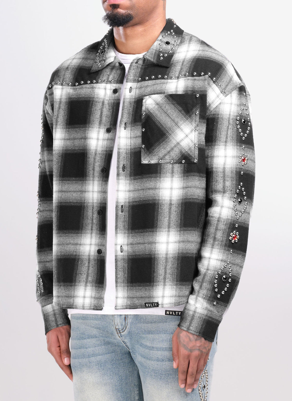 Vintage Studded Flannel - Black