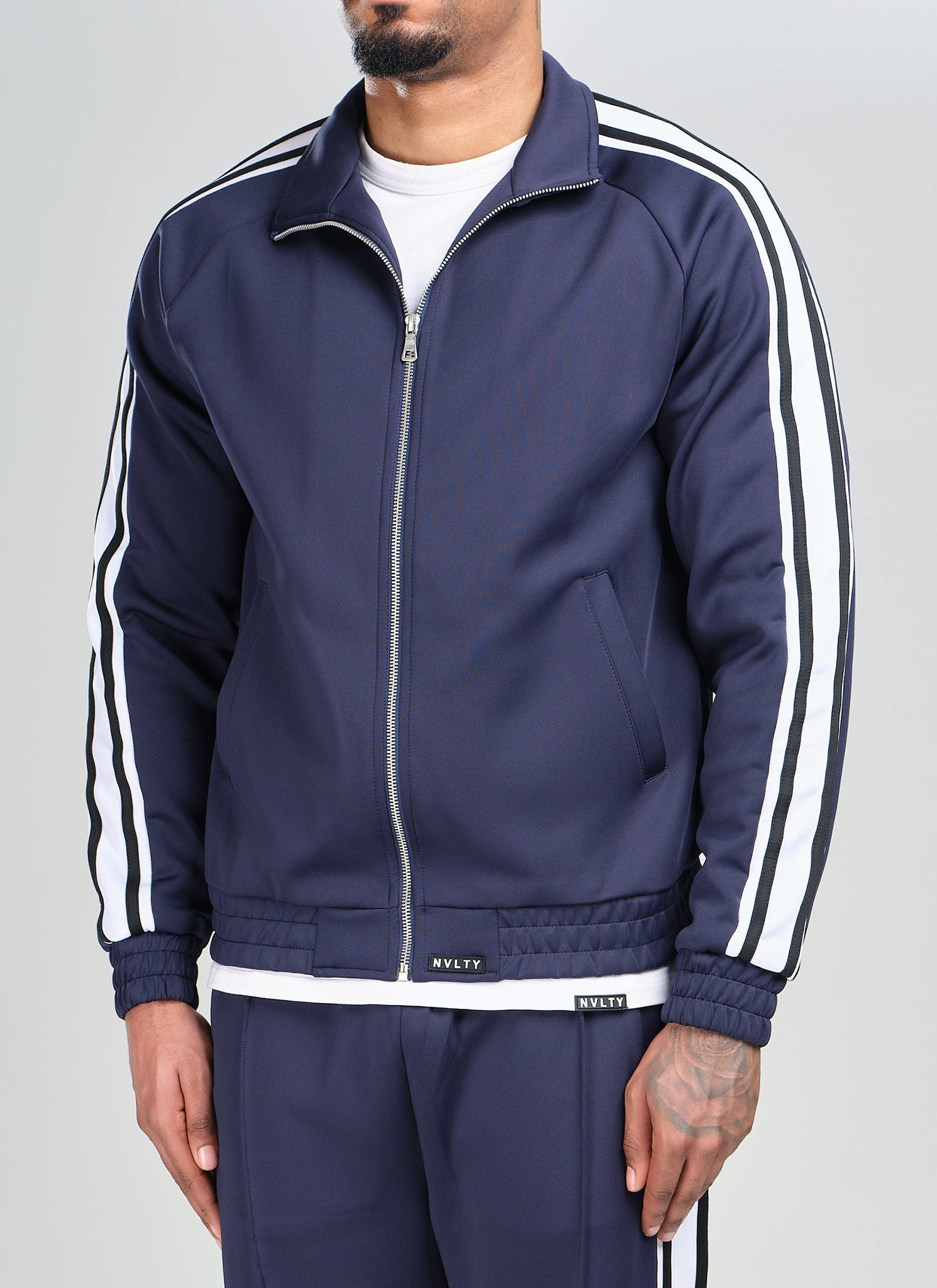 Panelled Luxe Track Jacket - Navy