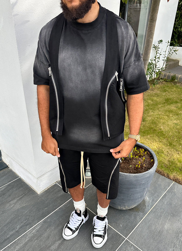 Short cargo vintage à fermeture éclair - Noir