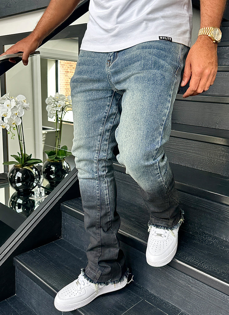 Jean évasé vintage délavé profond - Bleu