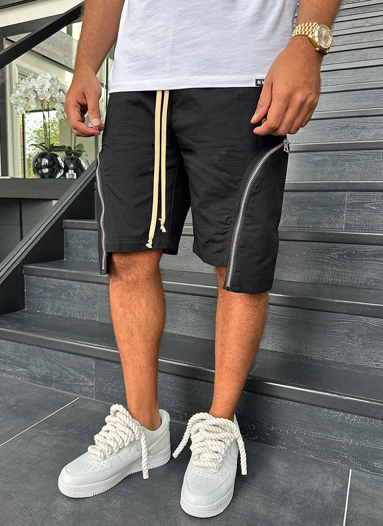 Short cargo vintage à fermeture éclair - Noir
